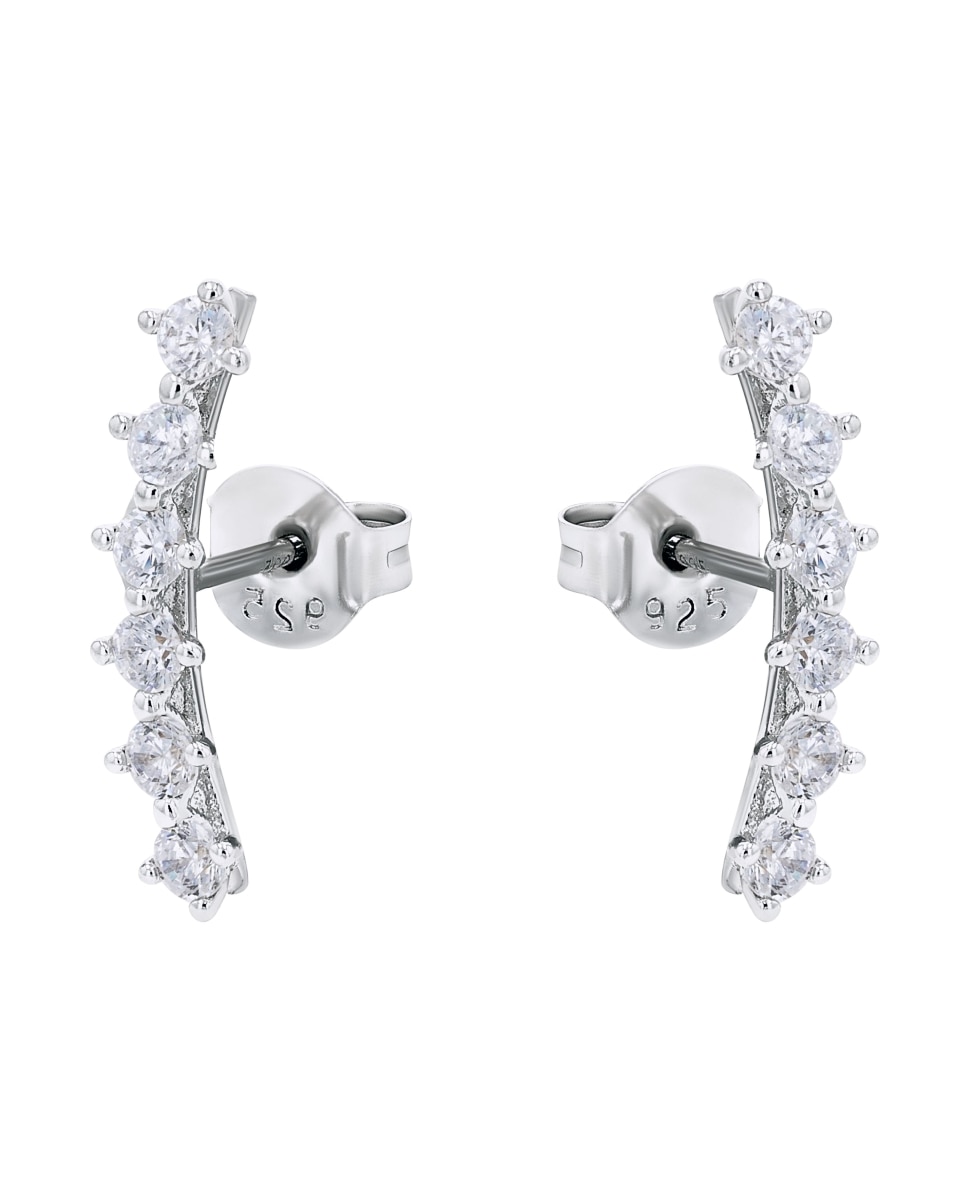 Pendientes de botón de plata de ley 925 y circonita sintética - Amor - Plata Plata-4
