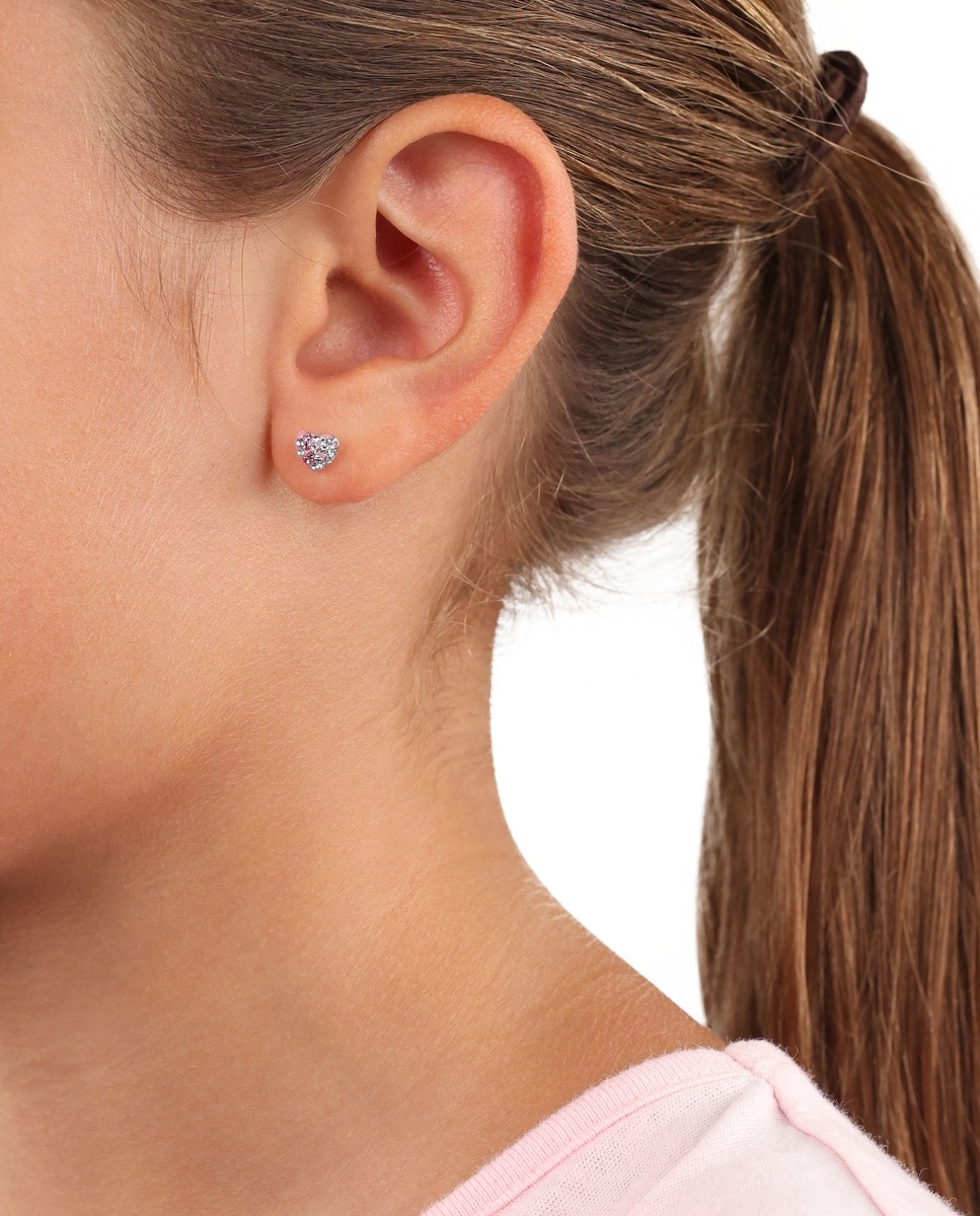 Pendiente de botón para niñas, de ley 925 | corazón - Lily Princesa - Plata Plata-4