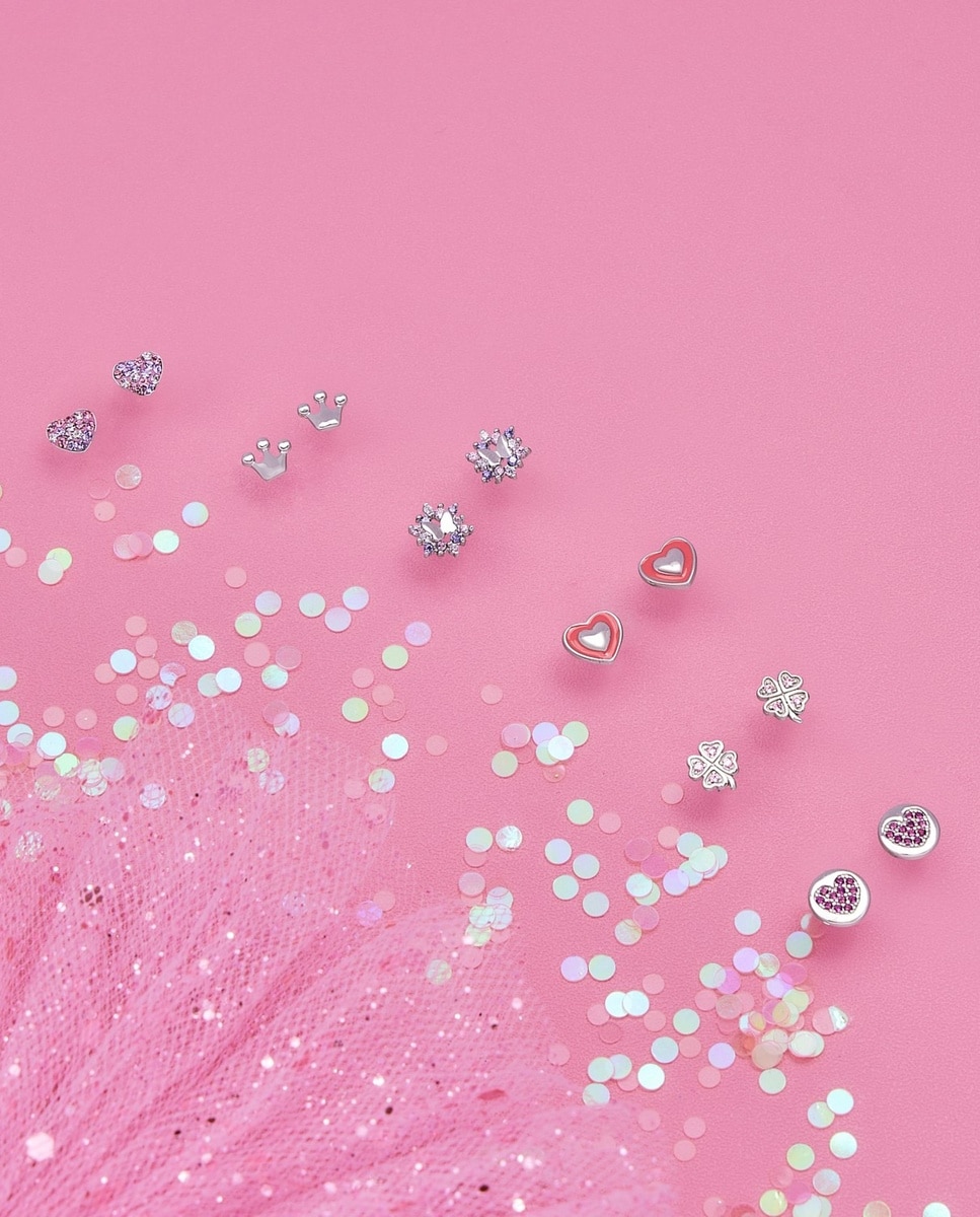 Pendiente de botón para niñas, de ley 925 | corazón - Lily Princesa - Plata Plata-6