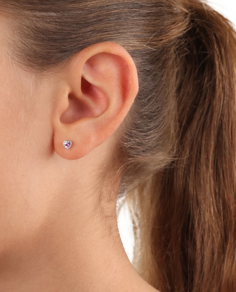 Pendiente de botón para niñas, plata de ley 925 | corazón - Lily Princesa - Plata Plata-4