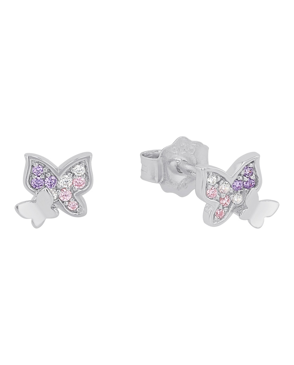Pendiente de botón para niñas, plata de ley 925 | mariposa - Lily Princesa - Plata Plata-2