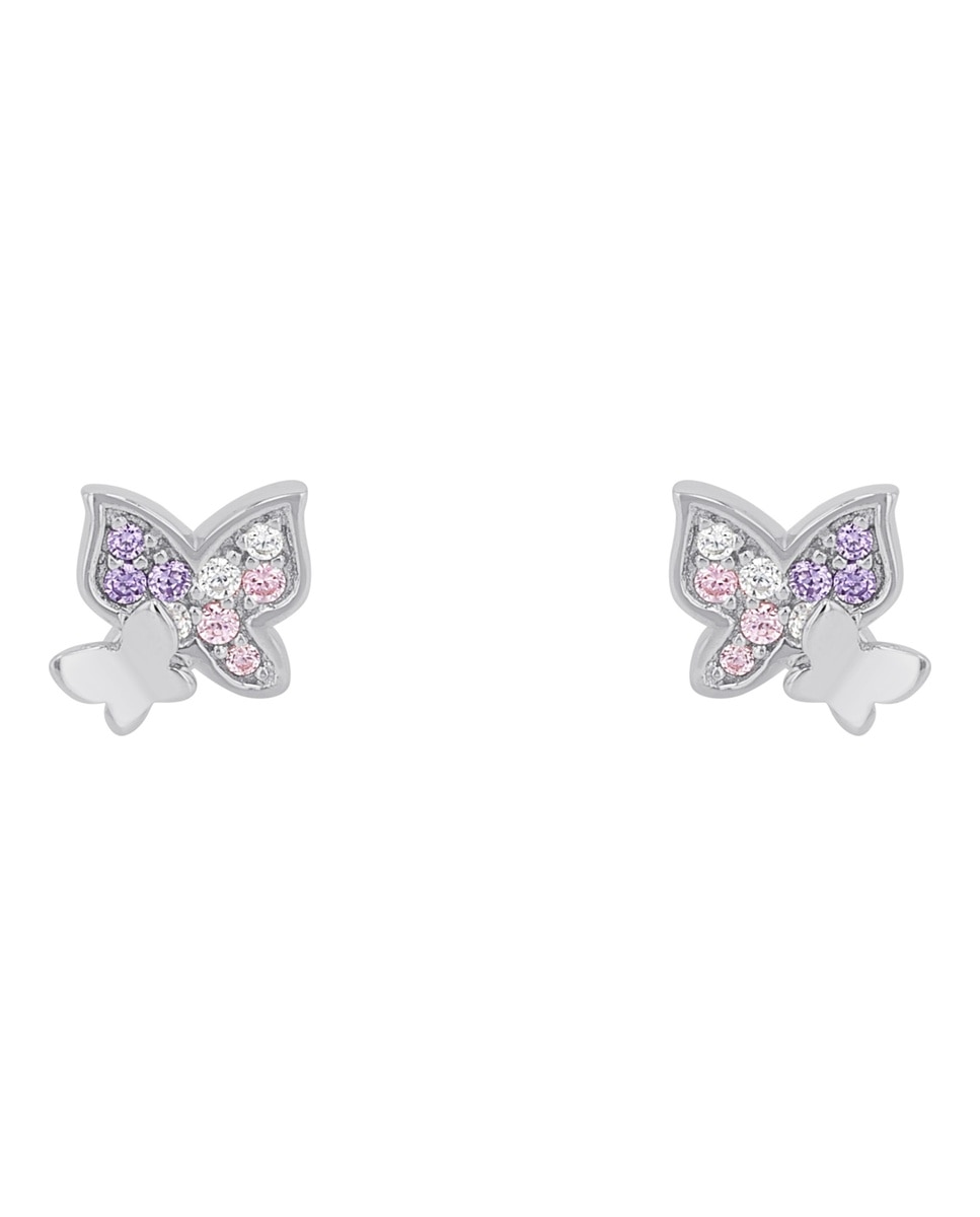 Pendiente de botón para niñas, plata de ley 925 | mariposa - Lily Princesa - Plata Plata-3
