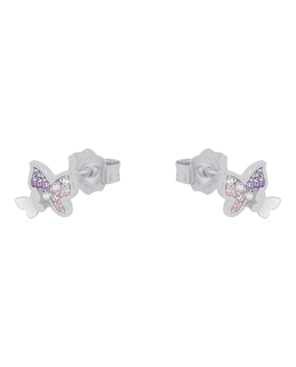 Pendiente de botón para niñas, plata de ley 925 | mariposa - Lily Princesa - Plata Plata-5