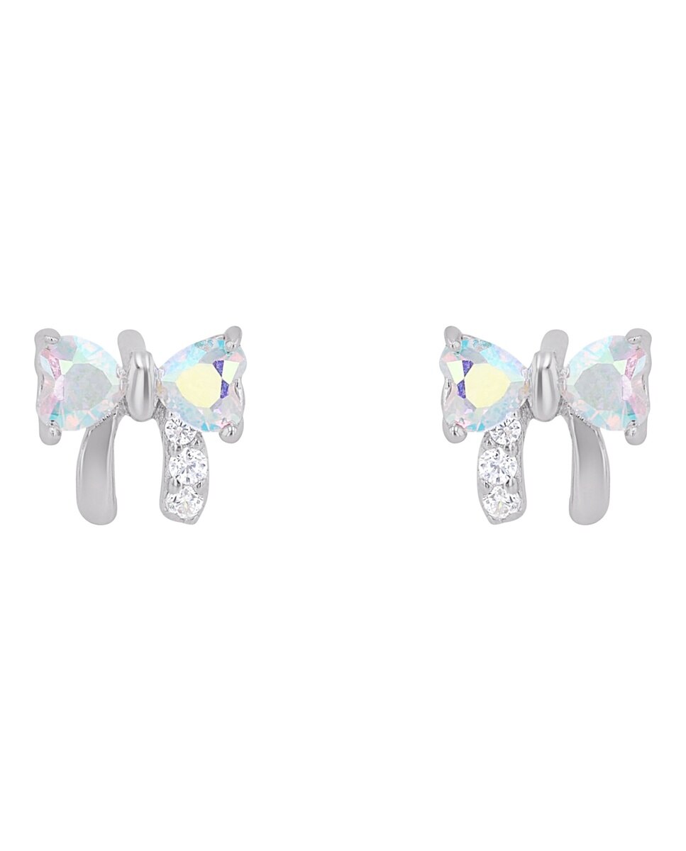 Pendiente de botón para niñas, de ley 925, circonita sintetica. | lazo - Lily Princesa - Plata Plata-3