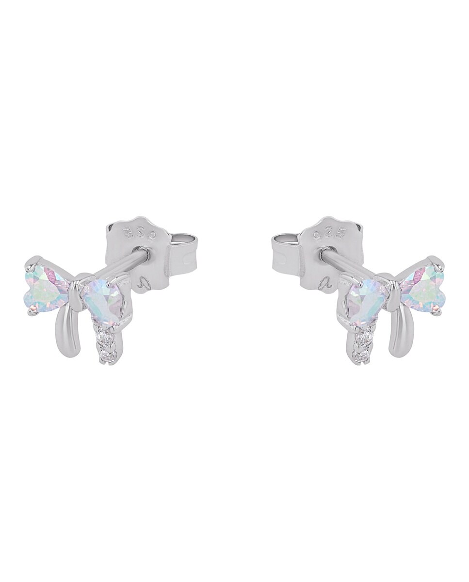 Pendiente de botón para niñas, de ley 925, circonita sintetica. | lazo - Lily Princesa - Plata Plata-5