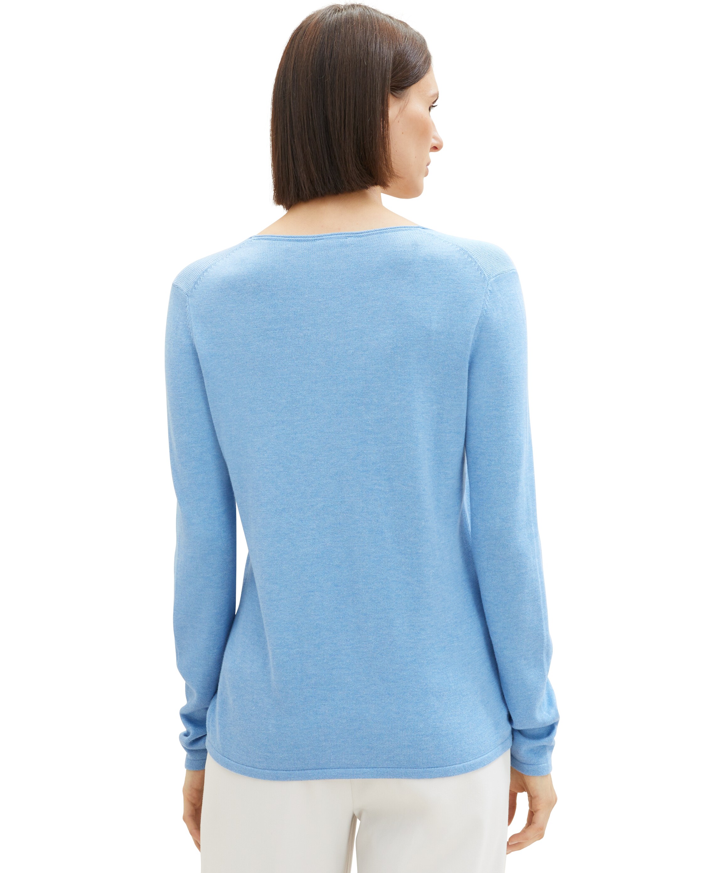 Jersey de mujer con cuello pico y manga larga - Tom Tailor - Azul Azul-2