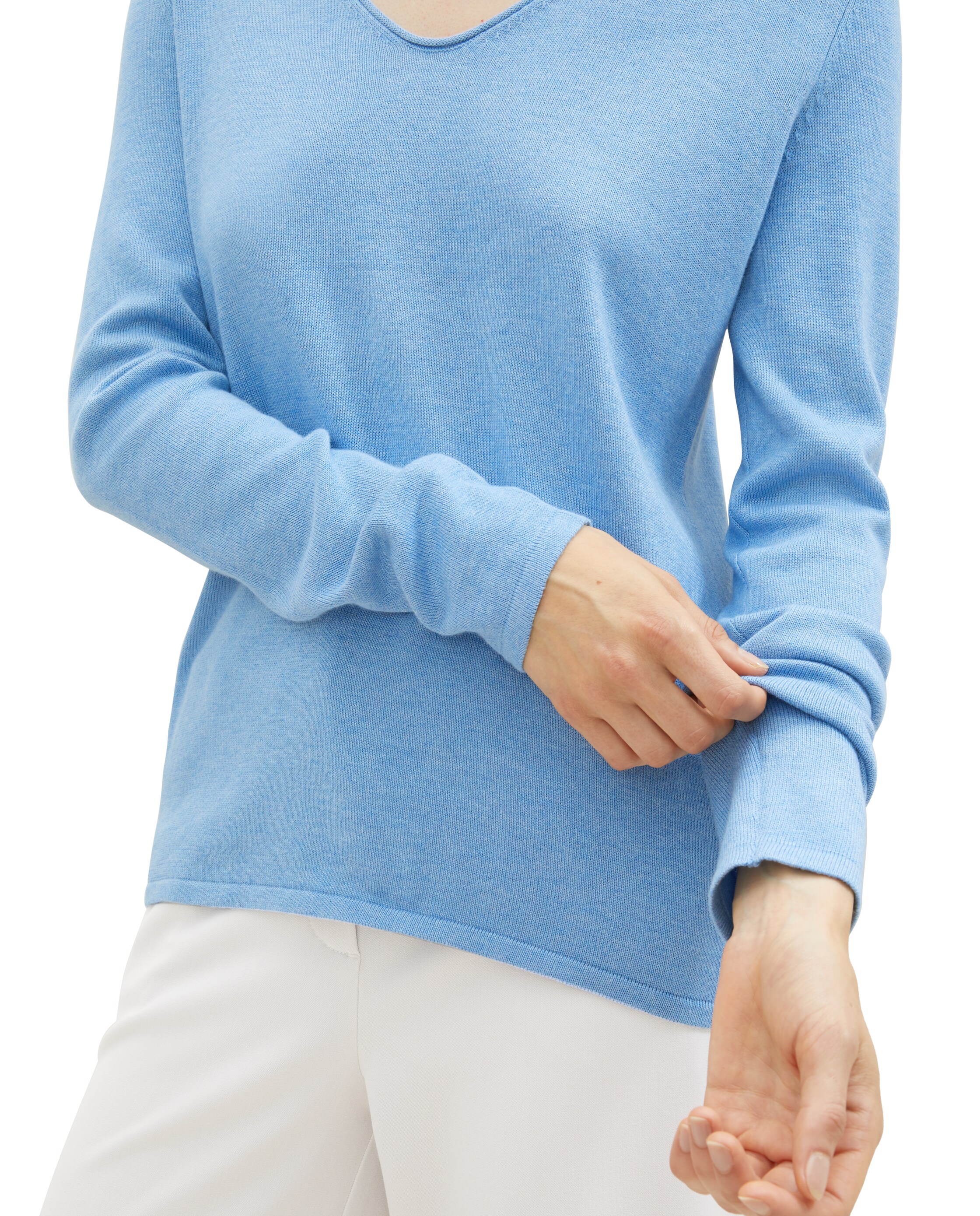 Jersey de mujer con cuello pico y manga larga - Tom Tailor - Azul Azul-4