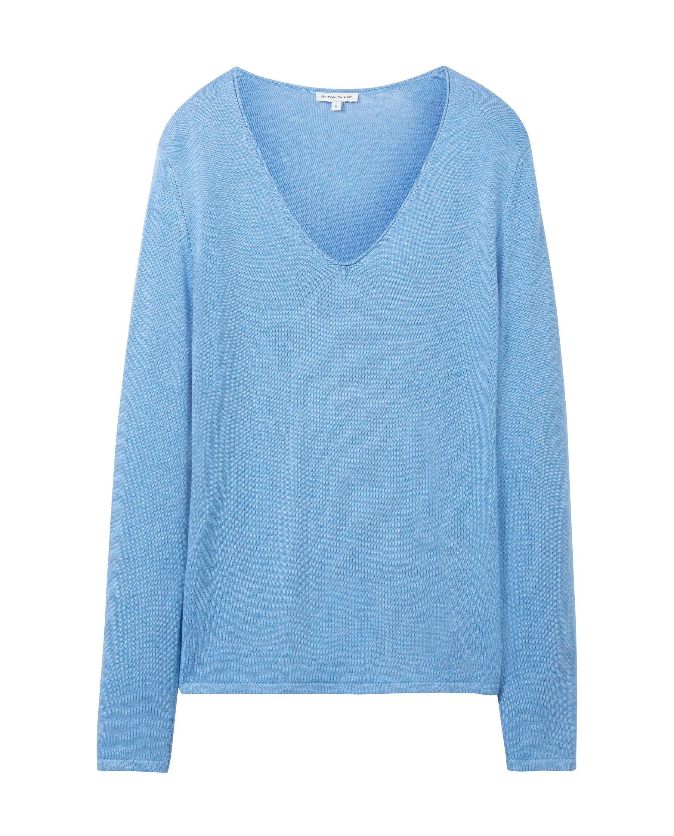 Jersey de mujer con cuello pico y manga larga - Tom Tailor - Azul Azul-6