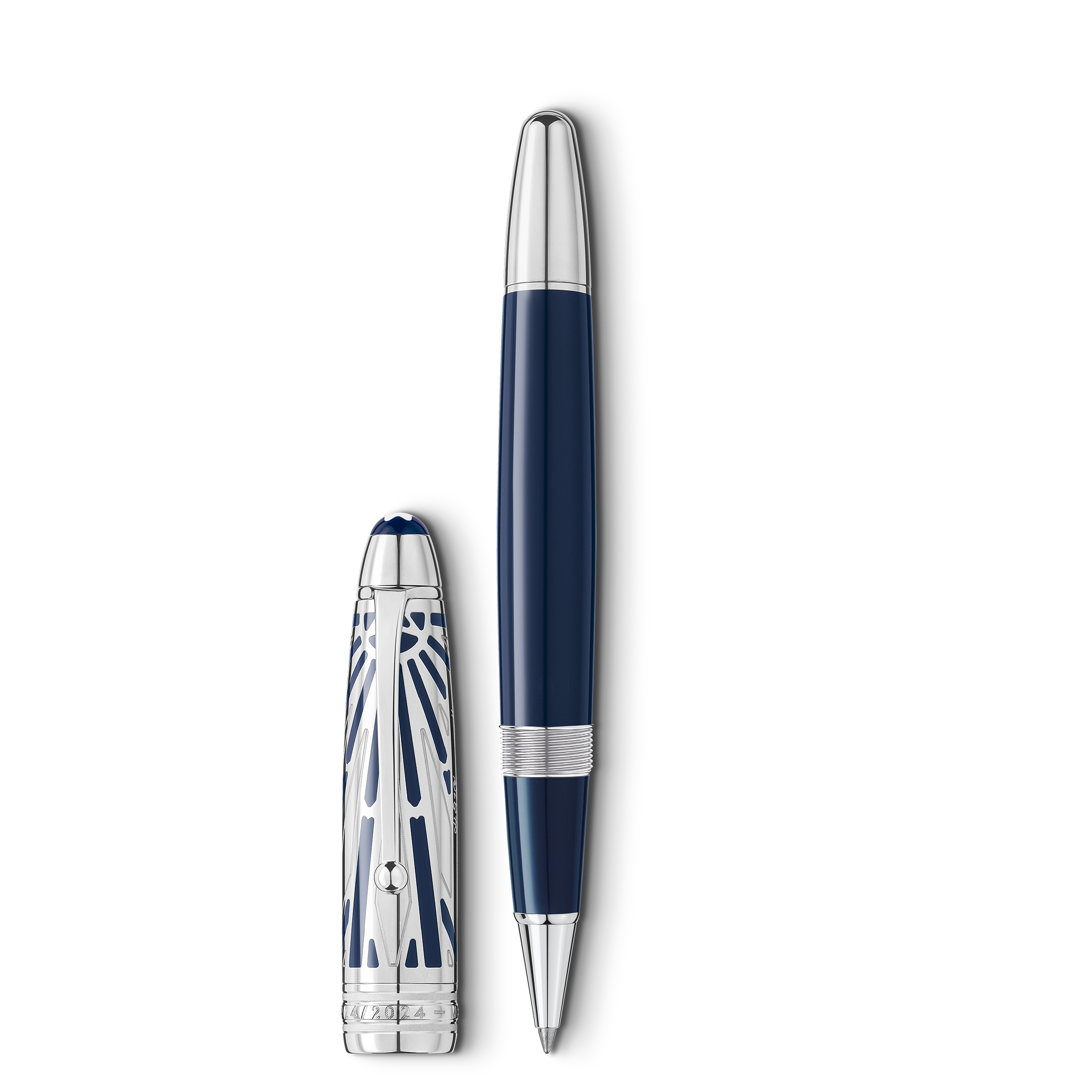 Rollerball Montblanc metal resina preciosa azul.