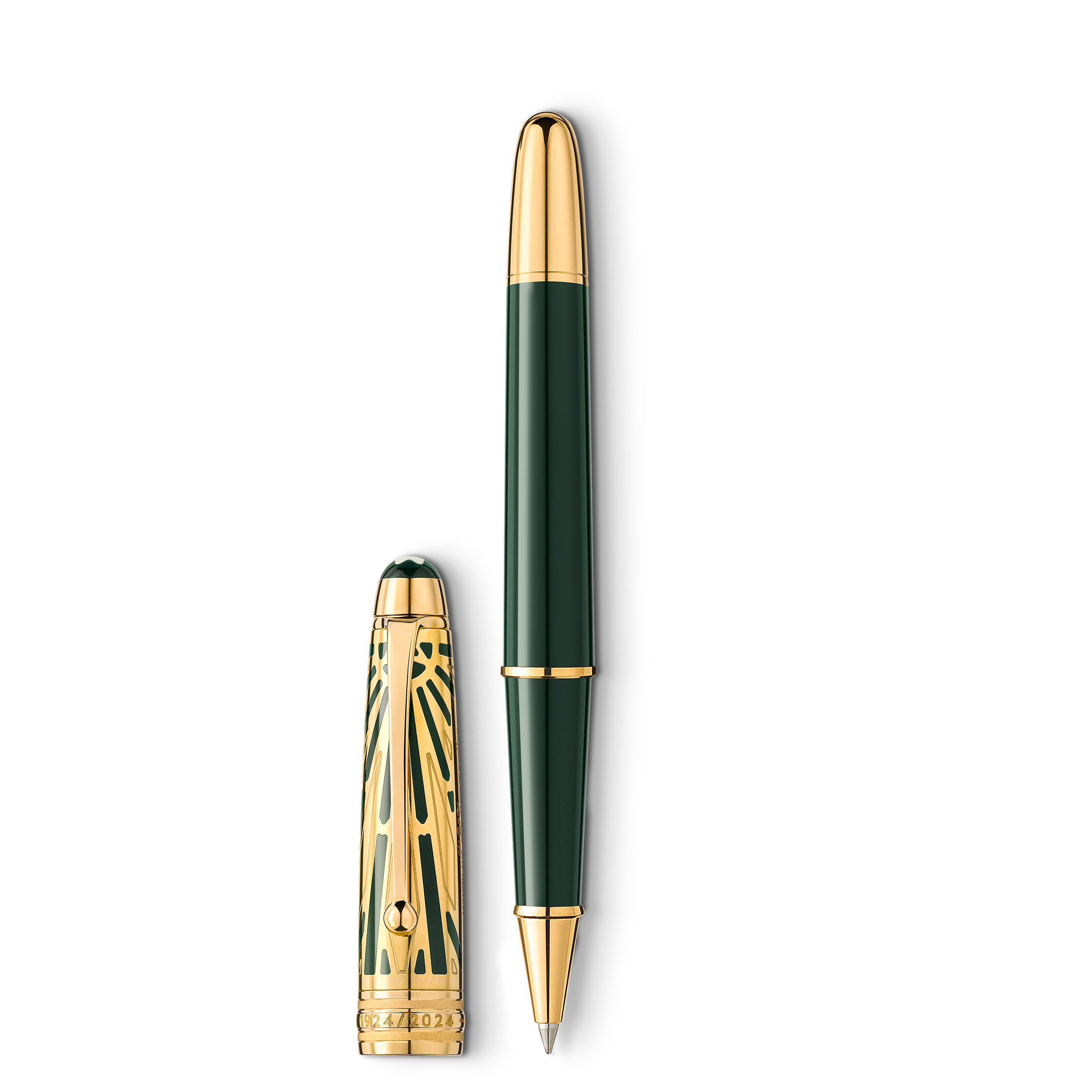 Rollerball Montblanc metal resina preciosa color verde.