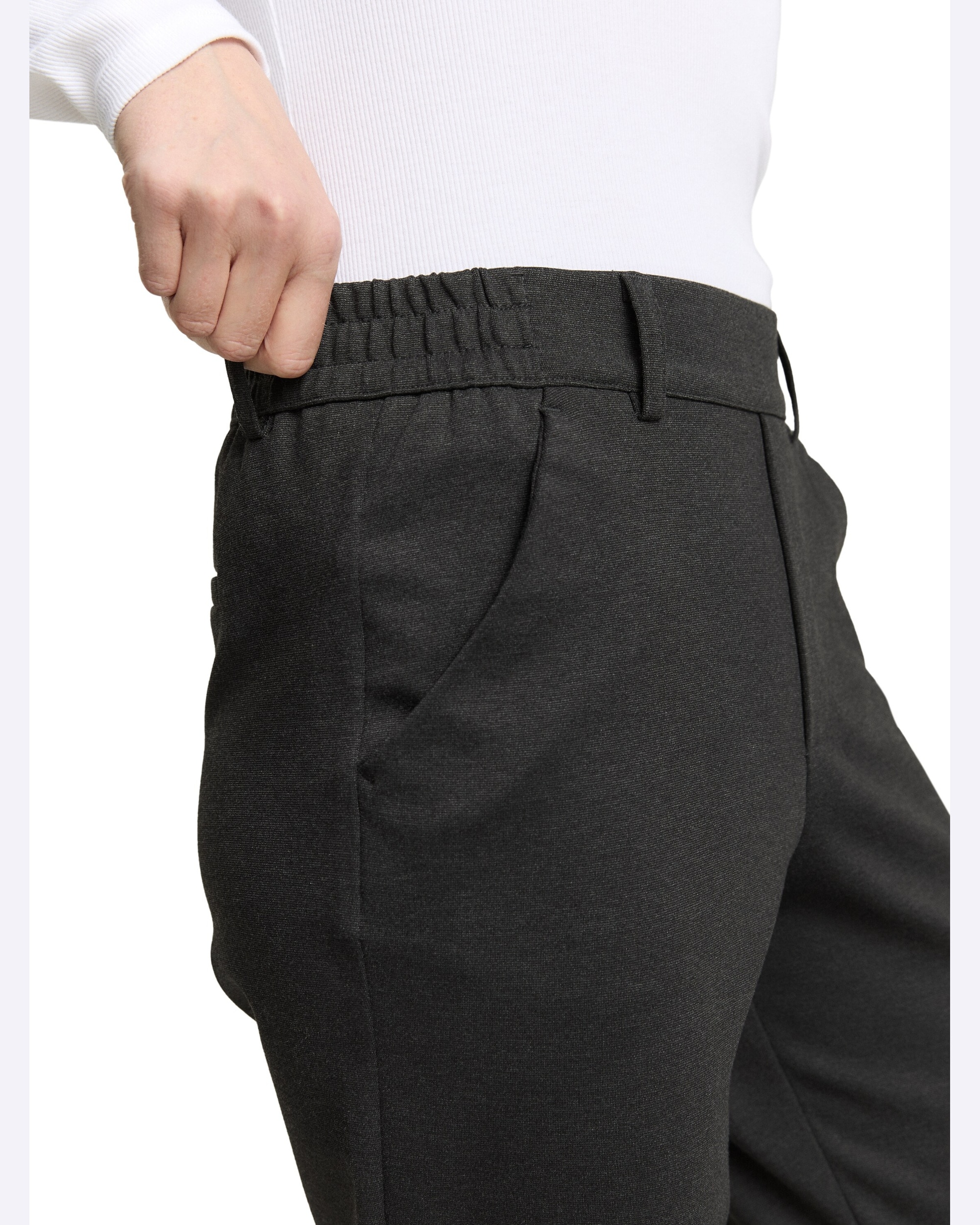 Pantalón recto de mujer con cintura media ajustable - Tom Tailor - Gris Gris-4