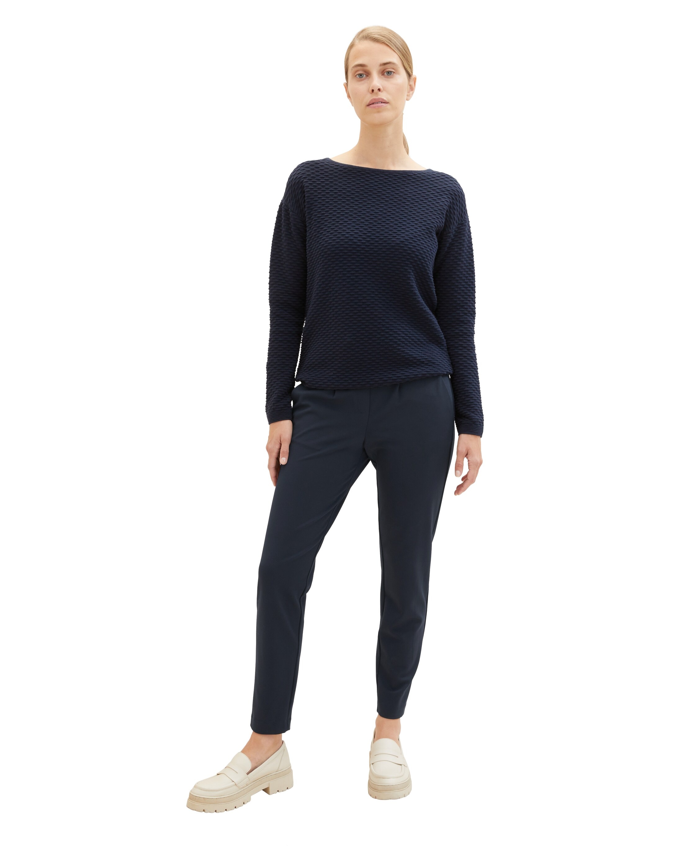 Pantalón ancho de mujer con cintura elástica y bolsillos - Tom Tailor - Azul Azul-1
