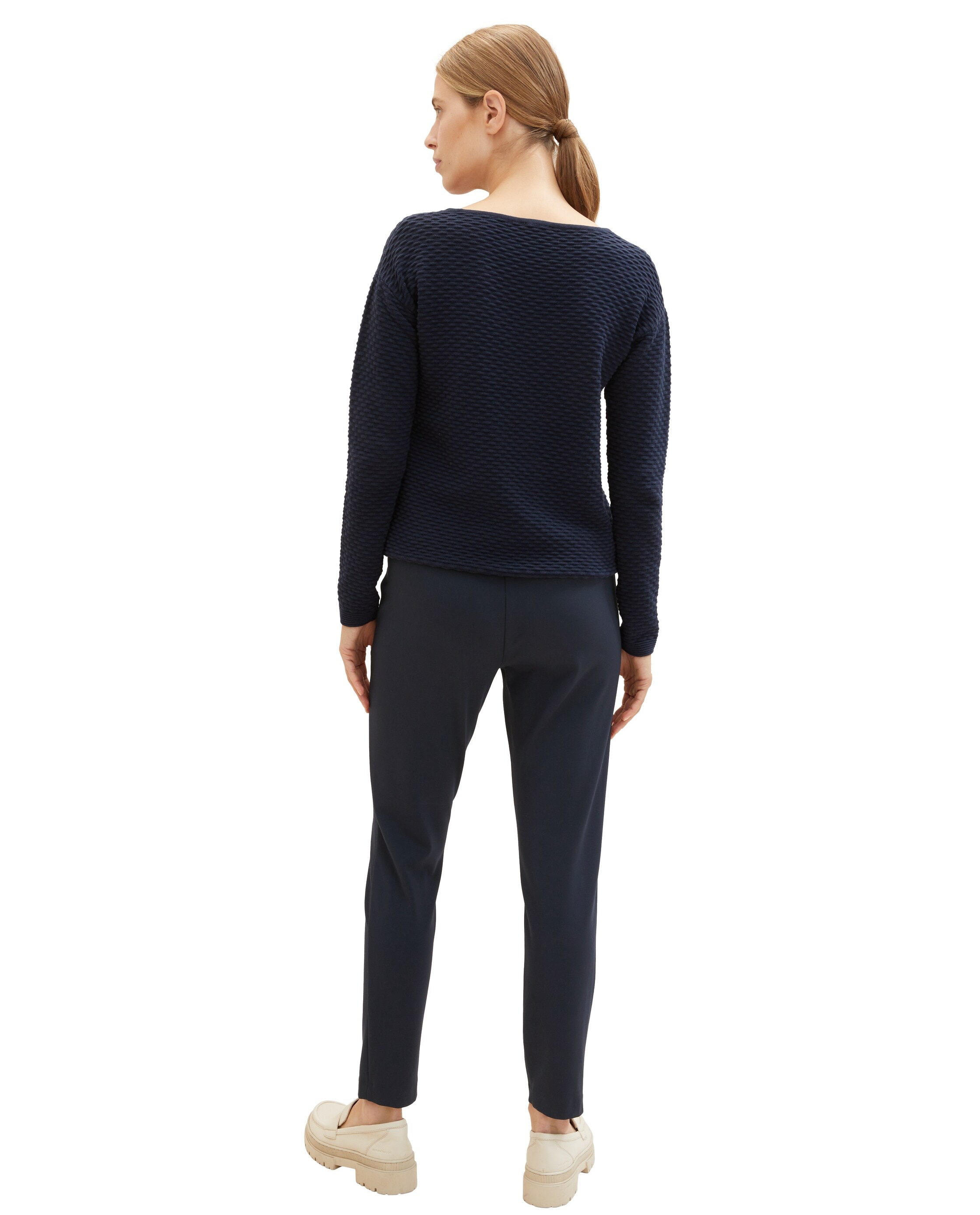 Pantalón ancho de mujer con cintura elástica y bolsillos - Tom Tailor - Azul Azul-2
