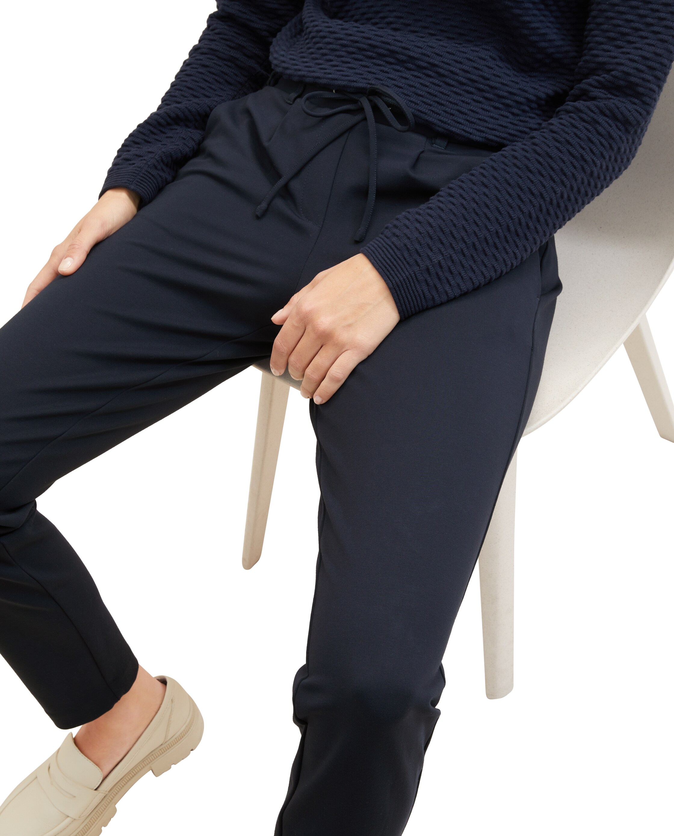 Pantalón ancho de mujer con cintura elástica y bolsillos - Tom Tailor - Azul Azul-4