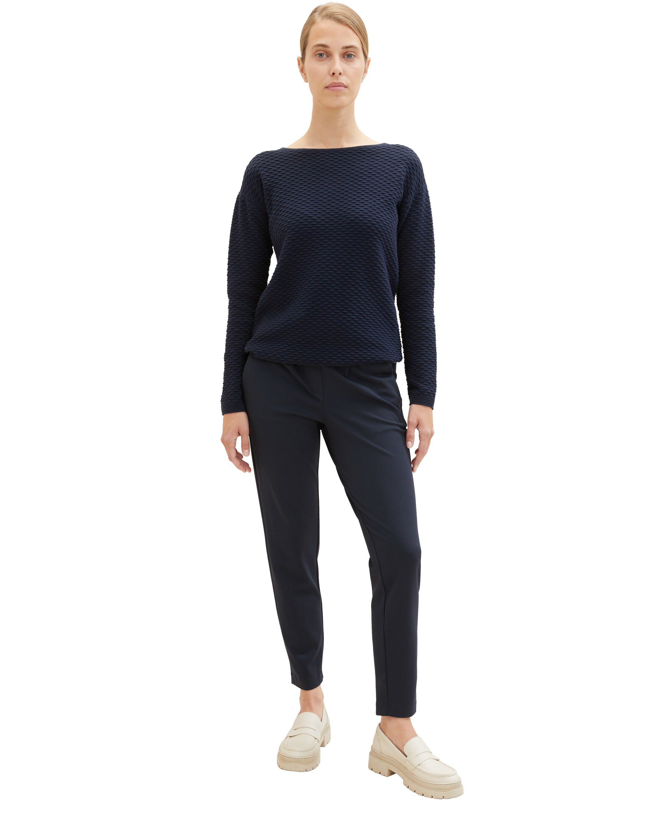 Pantalón ancho de mujer con cintura elástica y bolsillos - Tom Tailor - Azul Azul-5