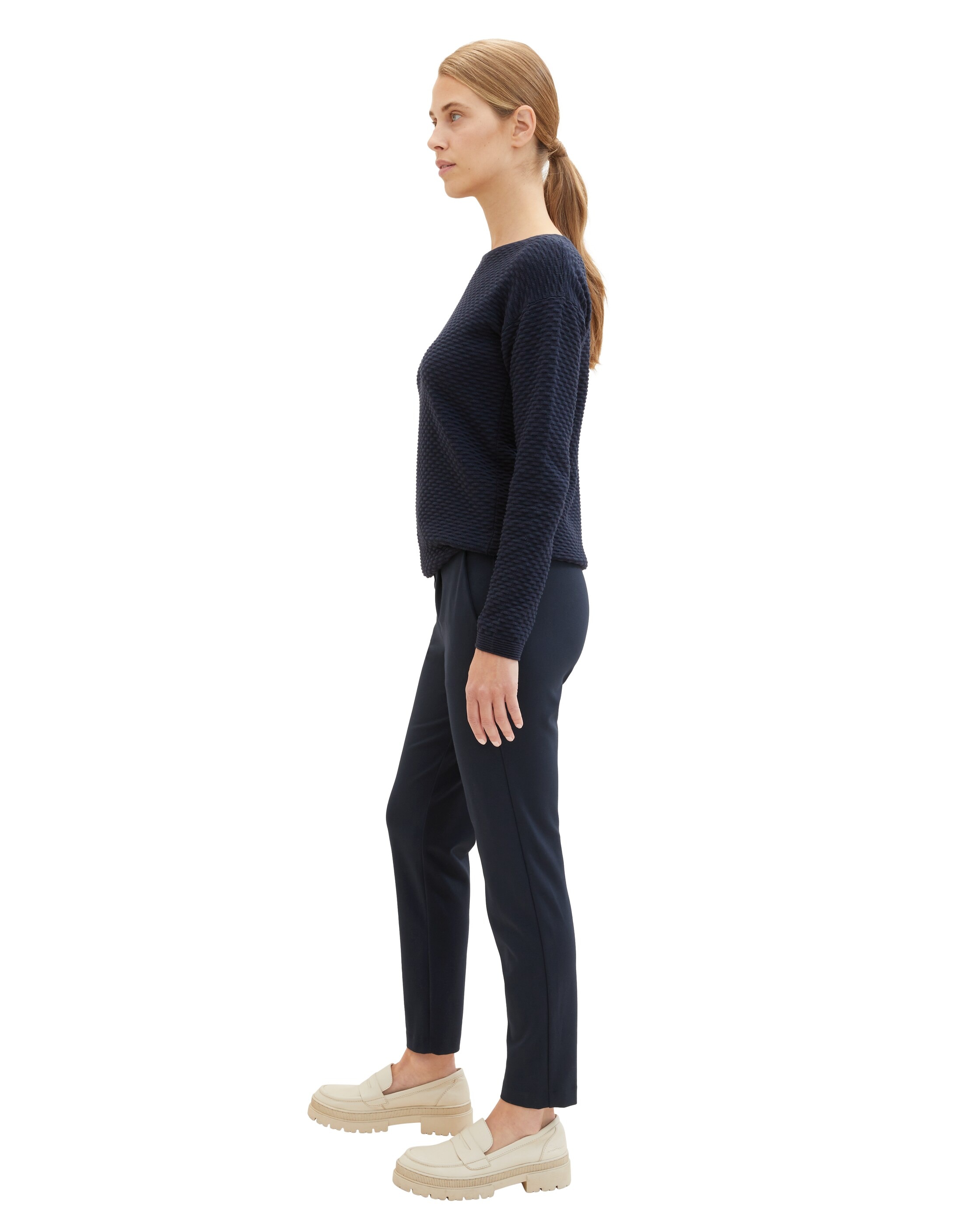 Pantalón ancho de mujer con cintura elástica y bolsillos - Tom Tailor - Azul Azul-6