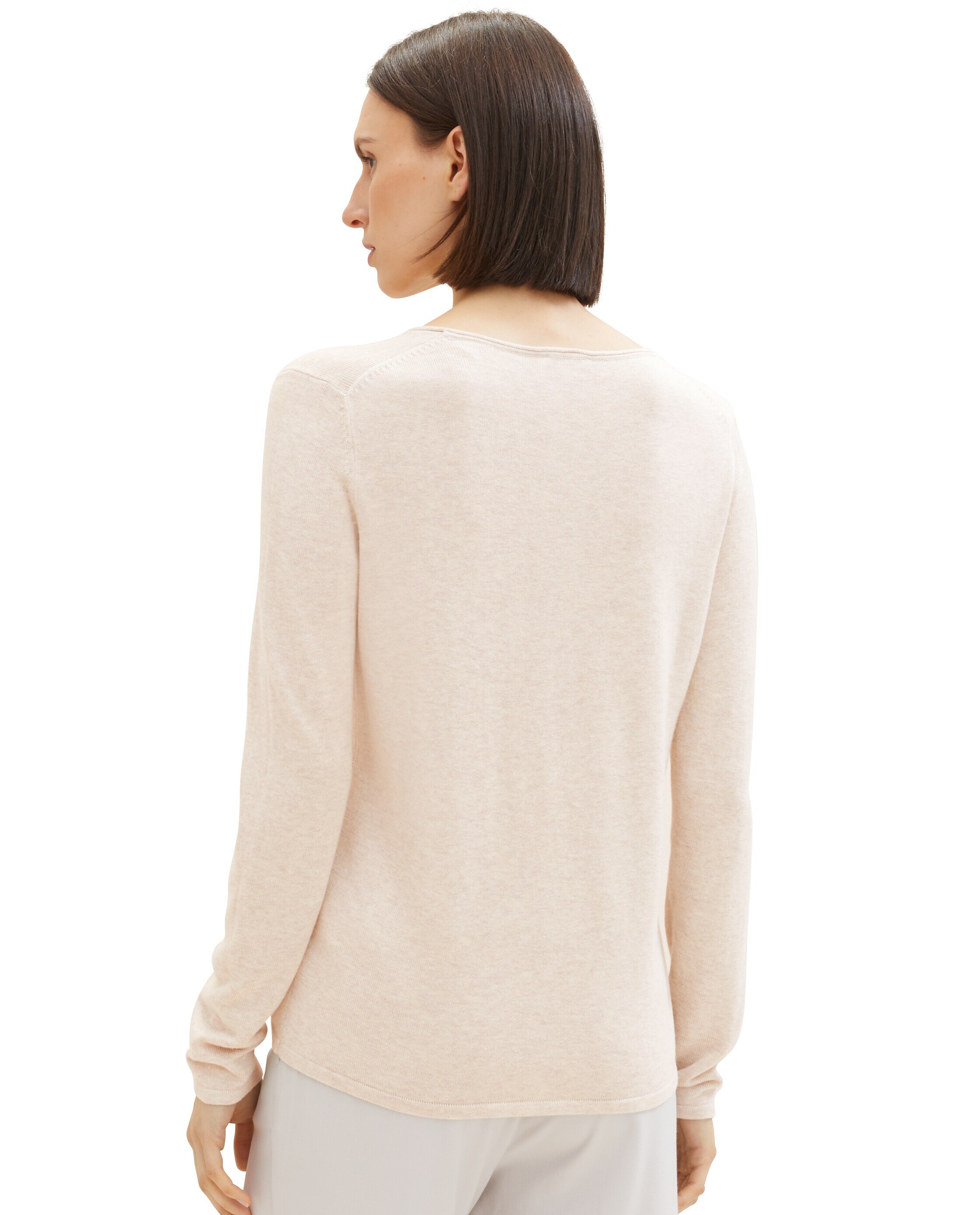 Jersey de mujer con cuello pico y manga larga - Tom Tailor - Beige Beige-2