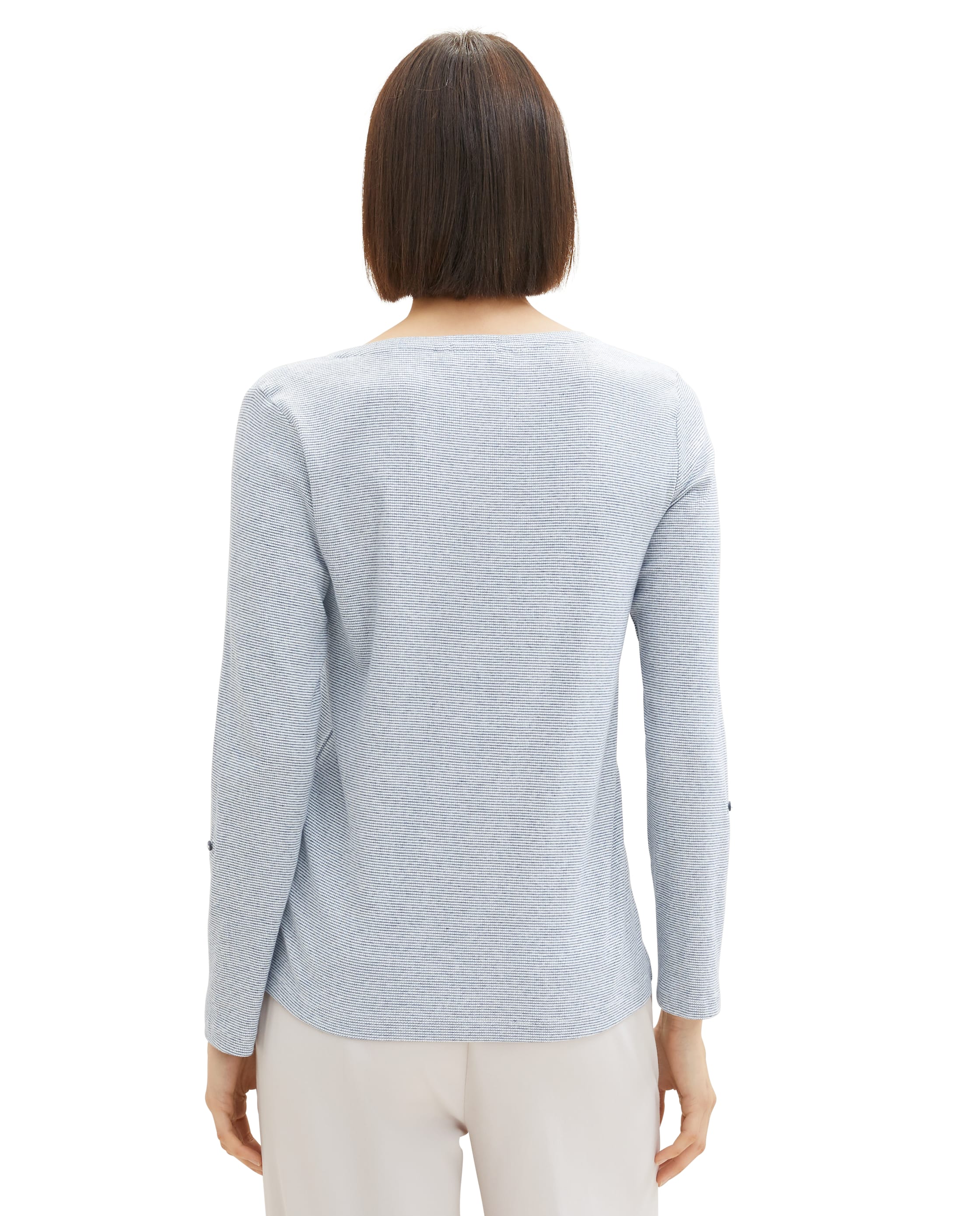 Camiseta de manga larga de mujer con cuello de pico, 2 botones y diseño liso - Tom Tailor - Gris claro Gris claro-2