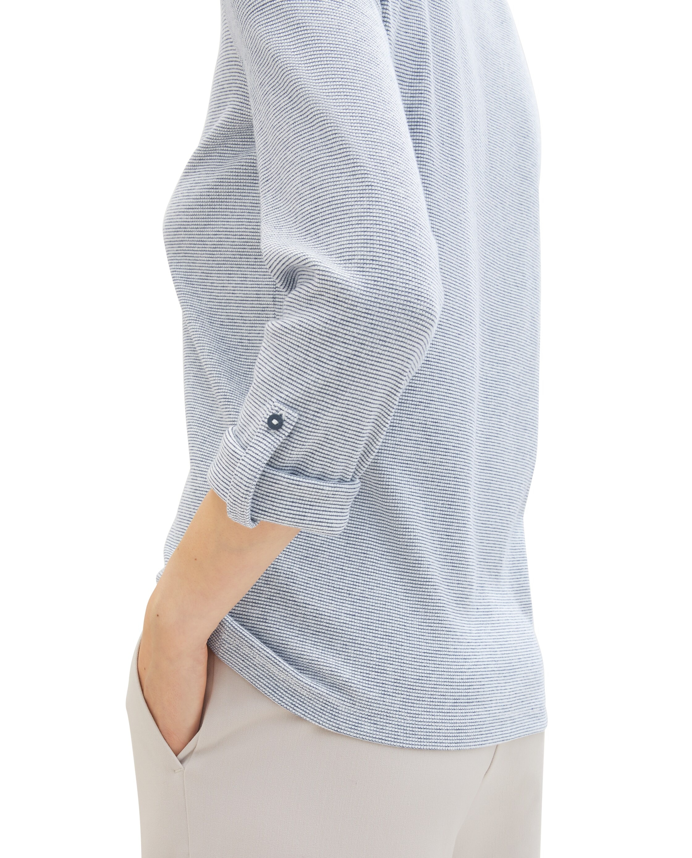 Camiseta de manga larga de mujer con cuello de pico, 2 botones y diseño liso - Tom Tailor - Gris claro Gris claro-5