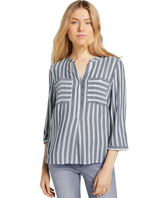 Imagen 0 de Blusa de mujer de manga francesa con rayas