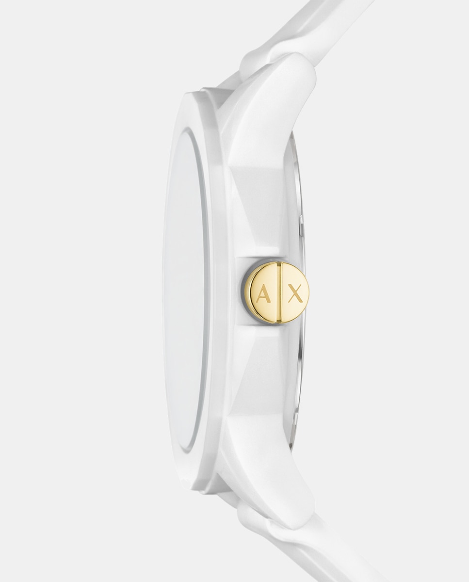 Conjunto de reloj de mujer de armani exchange con tres agujas y etiqueta para equipaje - Blanco Blanco-4