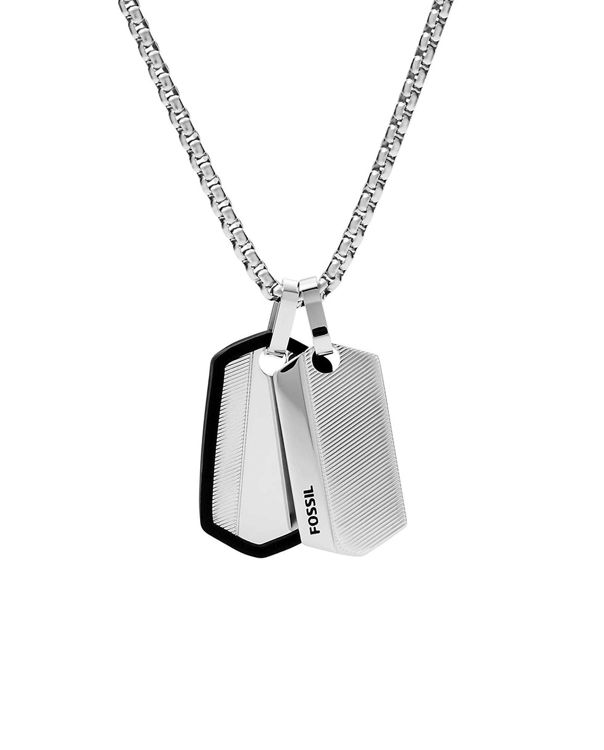 Imagen 0 de Cadena de hombre harlow chevron de acero inoxidable con chapa de identificación Plateado