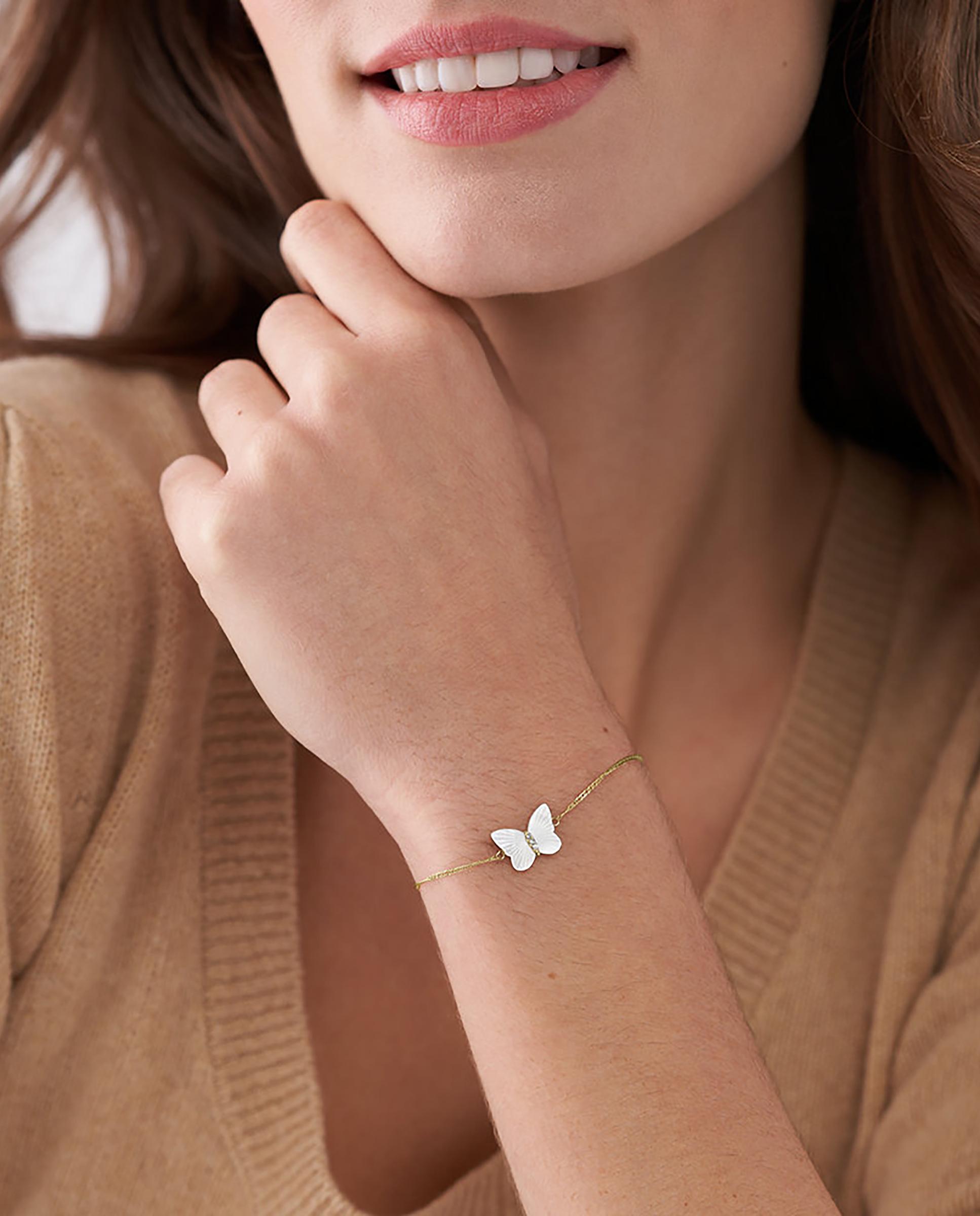 Pulsera de cadena de mujer sutton radiant wings con mariposa de nácar blanco - Fossil - Dorado Dorado-5