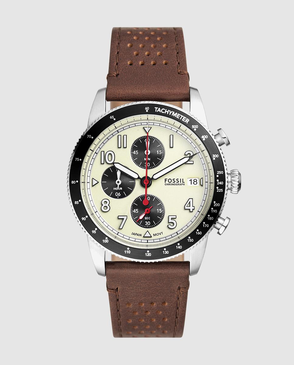 Imagen 0 de Reloj de hombre sport tourer de piel con cronógrafo Plateado