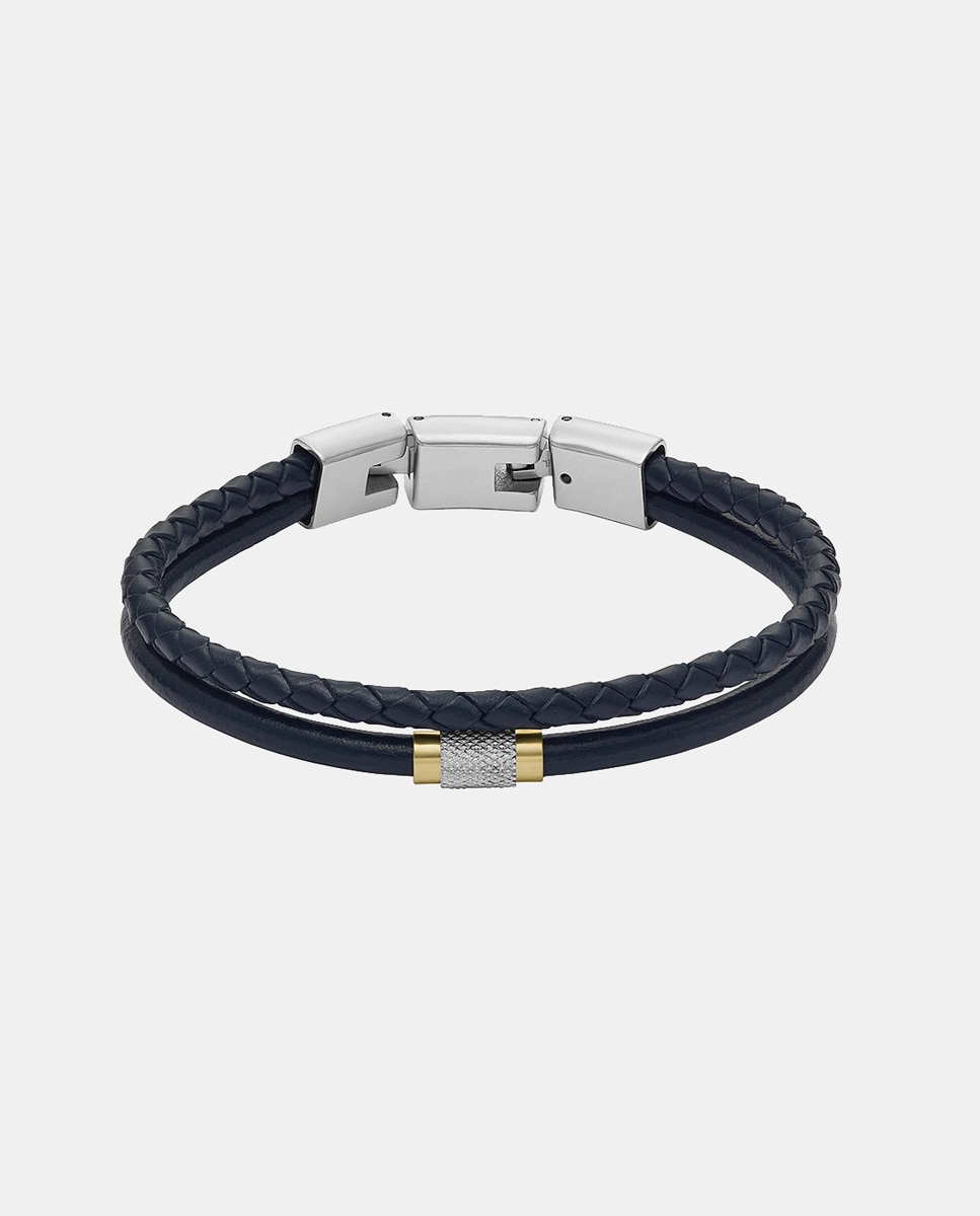 Imagen 0 de Pulsera de hombre multihebra machine knurled texture de piel en tono azul marino Azul