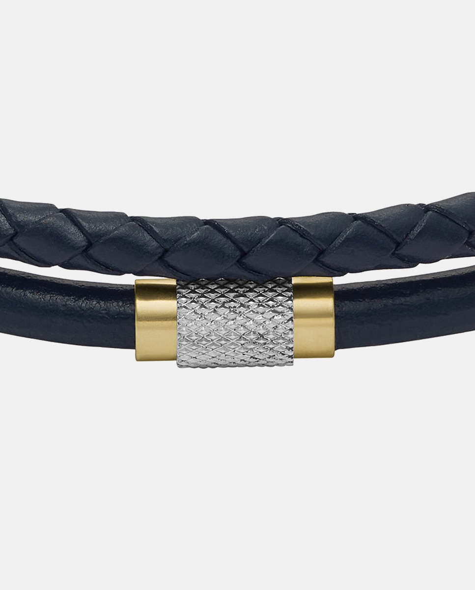 Pulsera de hombre multihebra machine knurled texture de piel en tono marino - Fossil - Azul Azul-2