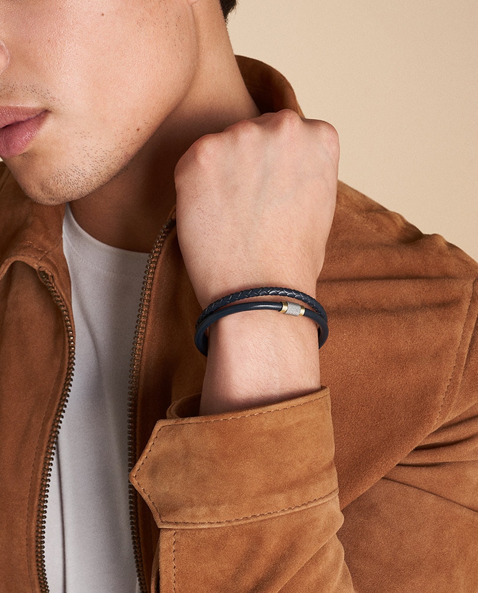 Pulsera de hombre multihebra machine knurled texture de piel en tono marino - Fossil - Azul Azul-5