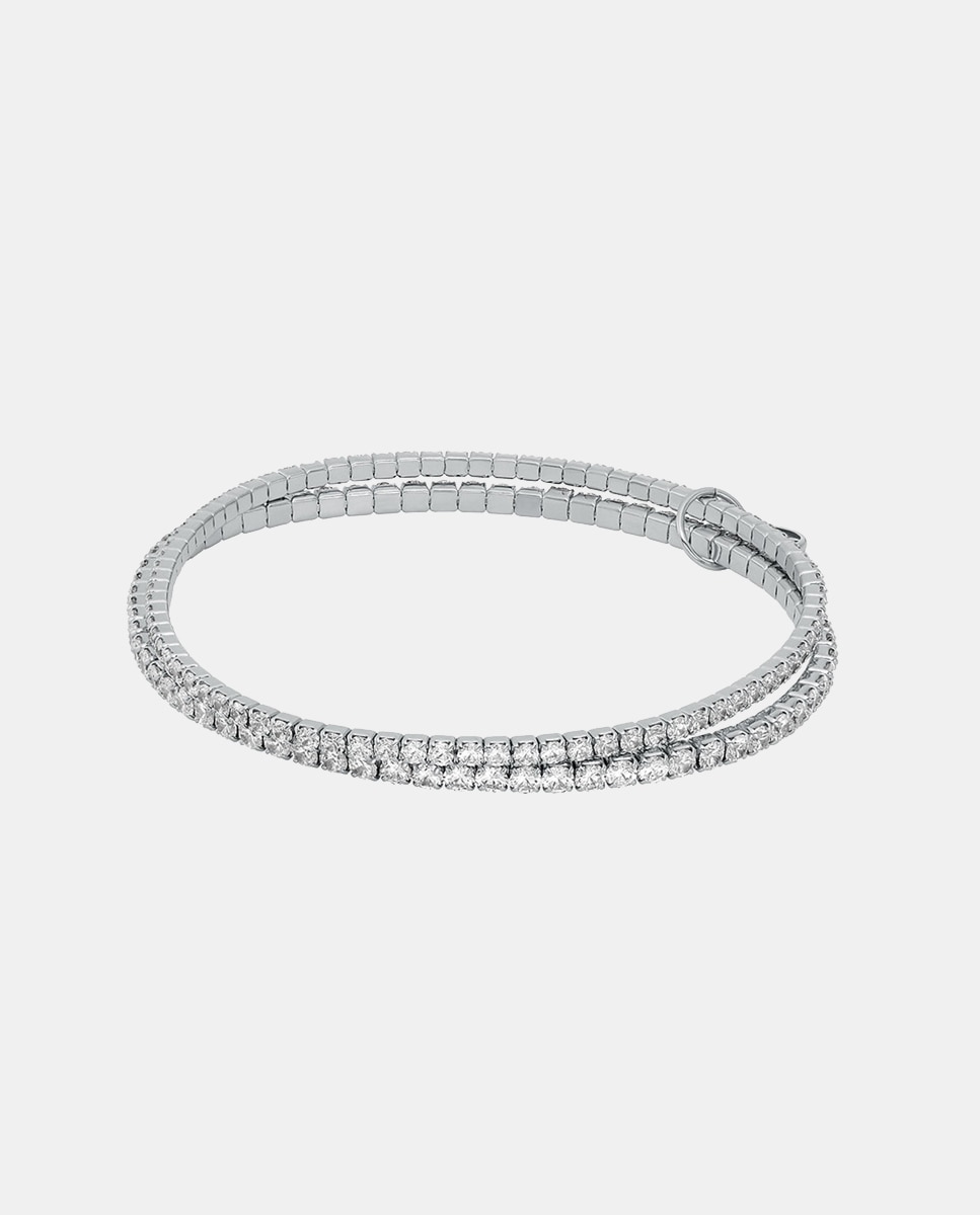 Imagen 0 de Pulsera tennis doble de mujer de michael kors de latón chapado en platino Plateado
