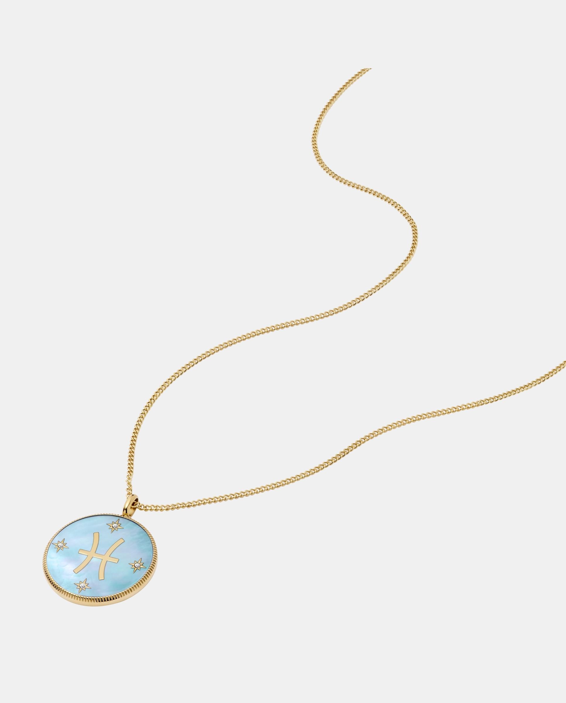 Cadena con colgante sutton zodiac piscis con colgante de acero inoxidable y nácar - Fossil - Azul Azul-2