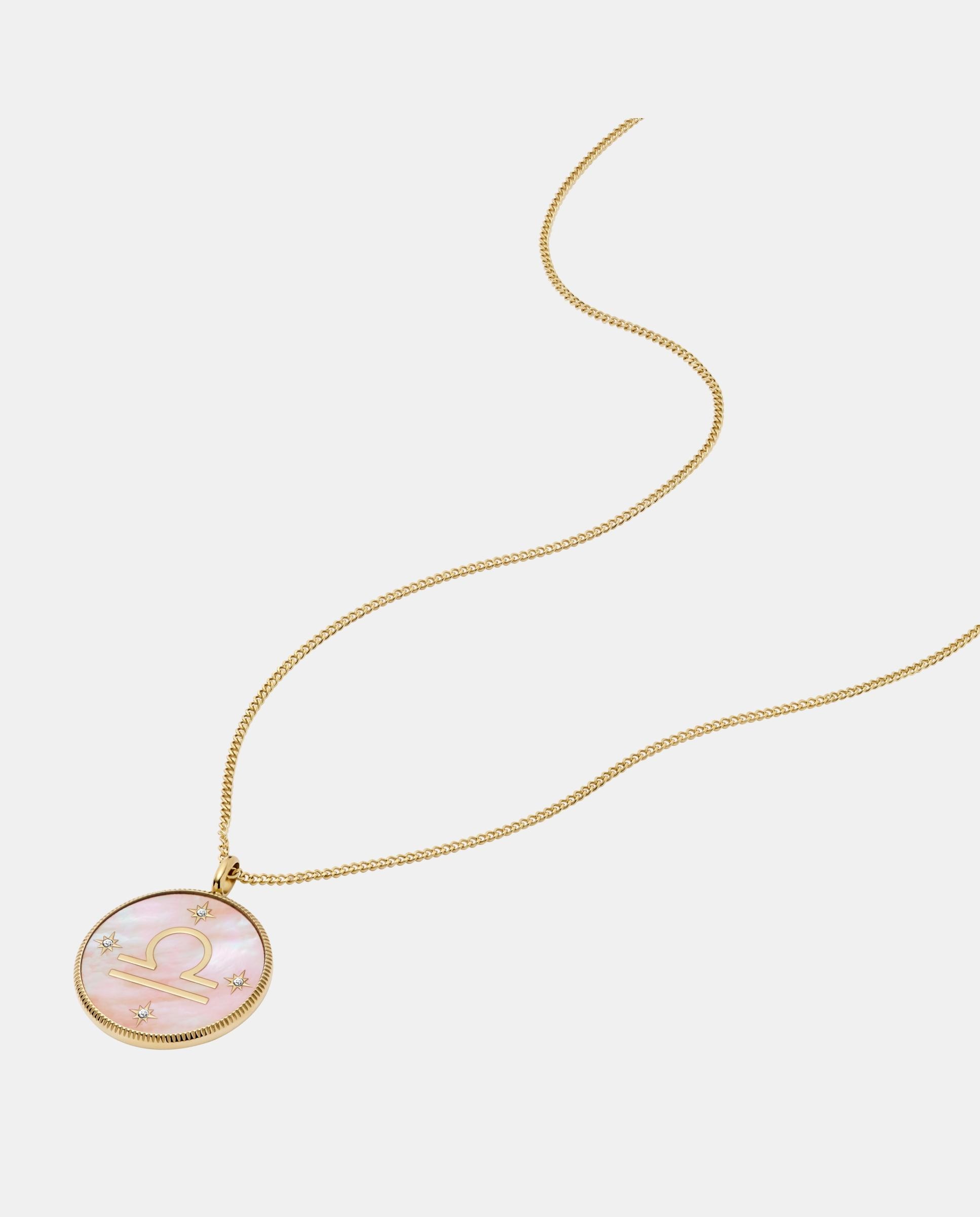 Cadena con colgante sutton zodiac libra con colgante de acero inoxidable y nácar - Fossil - Rosa Rosa-2