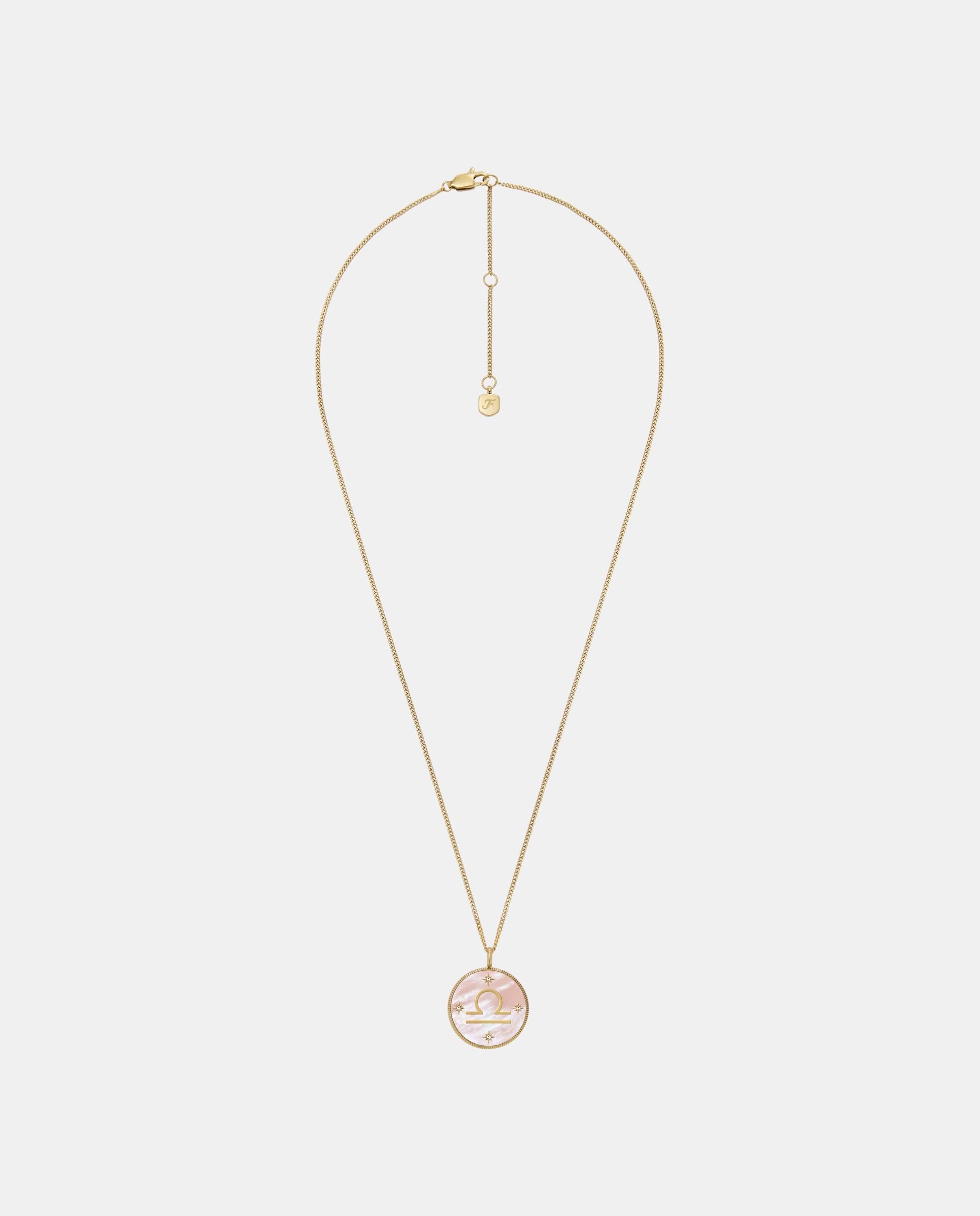 Cadena con colgante sutton zodiac libra con colgante de acero inoxidable y nácar - Fossil - Rosa Rosa-3