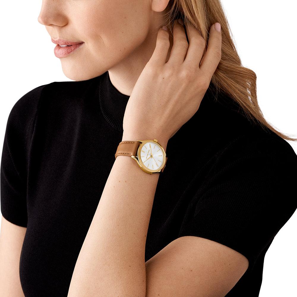 Reloj de mujer slim runway de michael kors de piel con tres agujas - Dorado Dorado-4