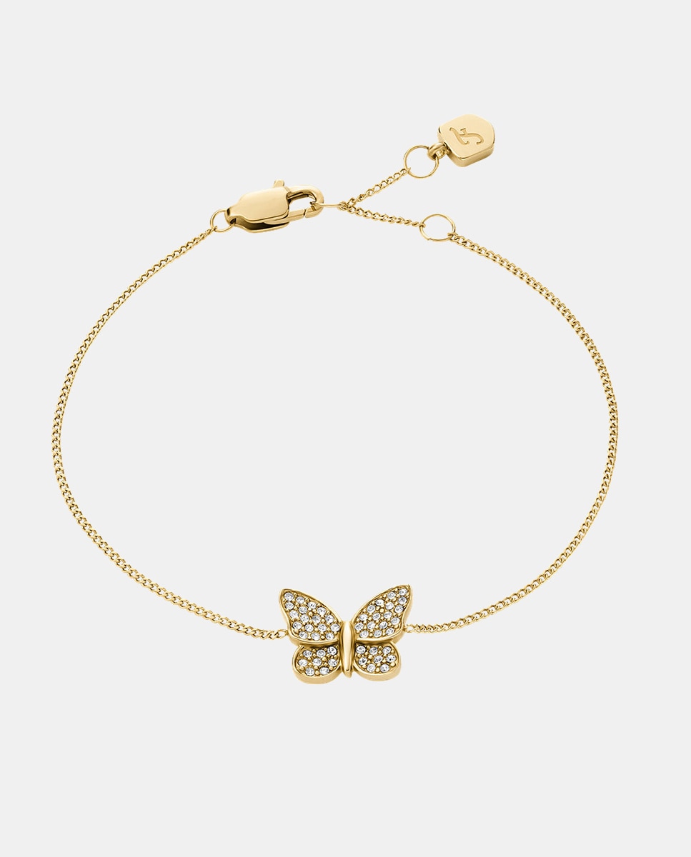Imagen 0 de Pulsera de cadena de mujer con estaciones sutton de acero inoxidable con mariposa y cristales Dorado
