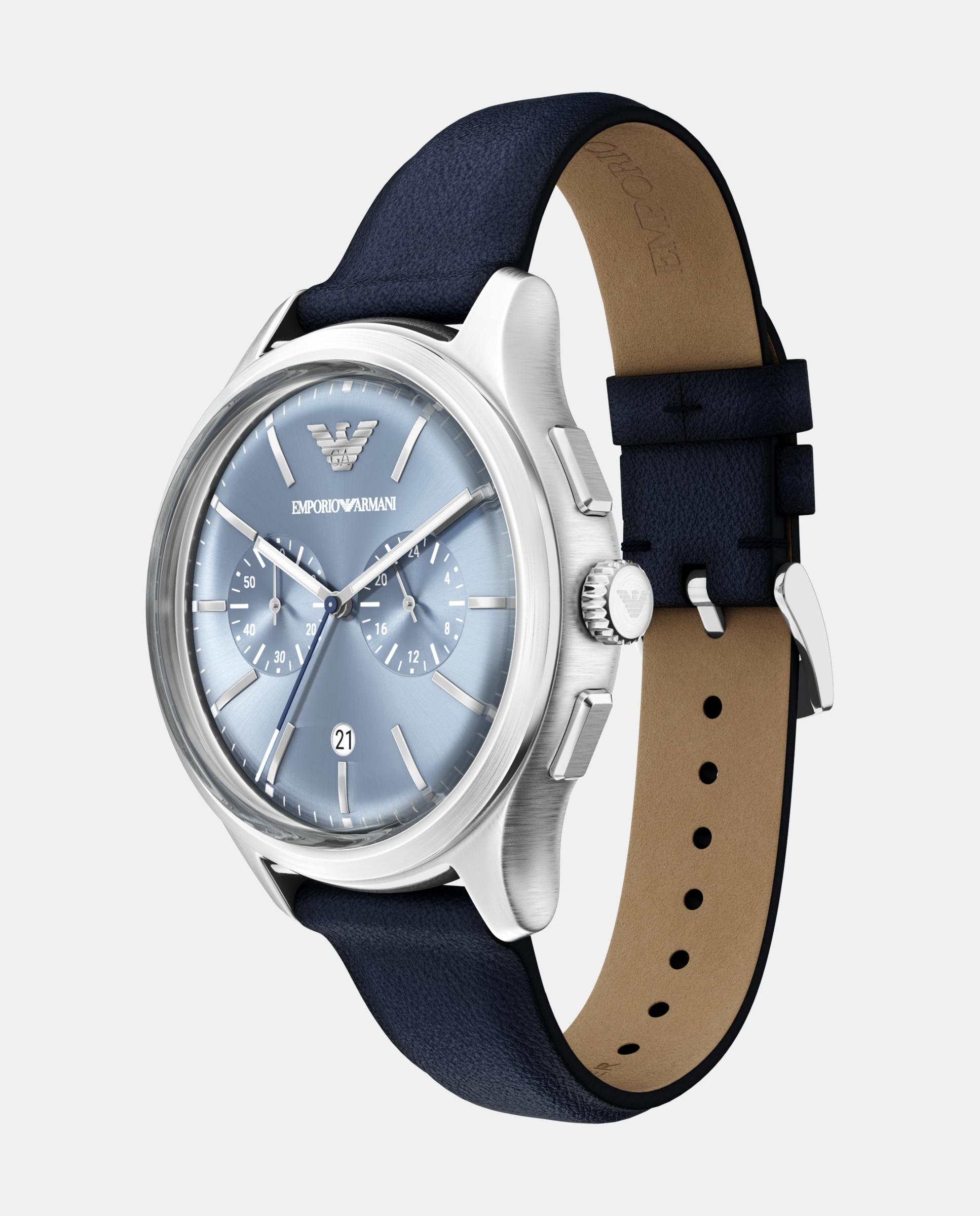 Reloj de hombre de emporio armani de piel con cronógrafo Azul Azul-4