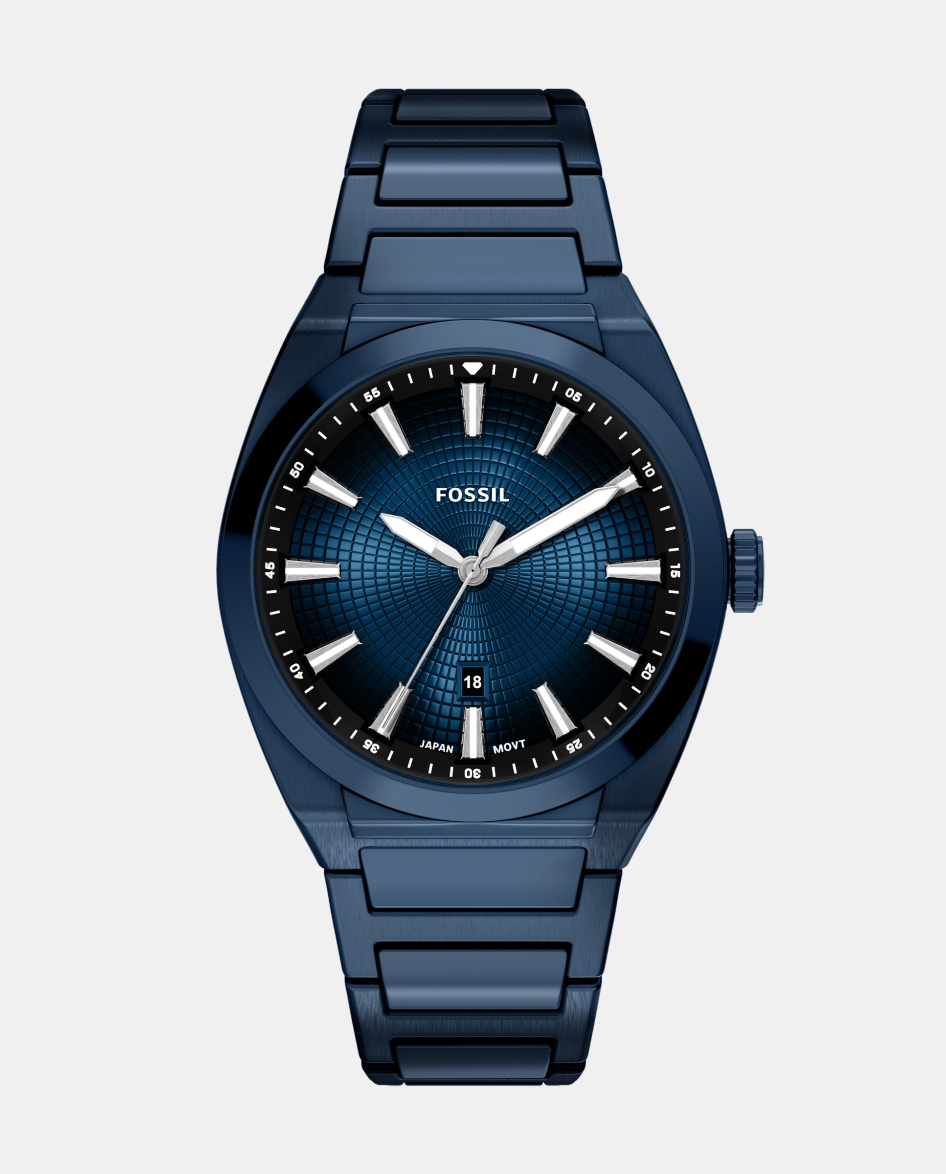 Reloj de hombre everett de acero inoxidable con tres agujas - Fossil - Azul Azul-1
