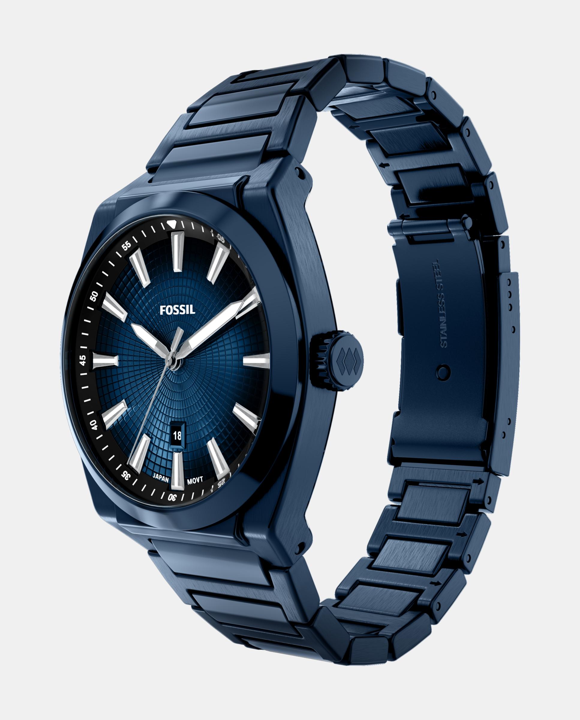 Reloj de hombre everett de acero inoxidable con tres agujas - Fossil - Azul Azul-4