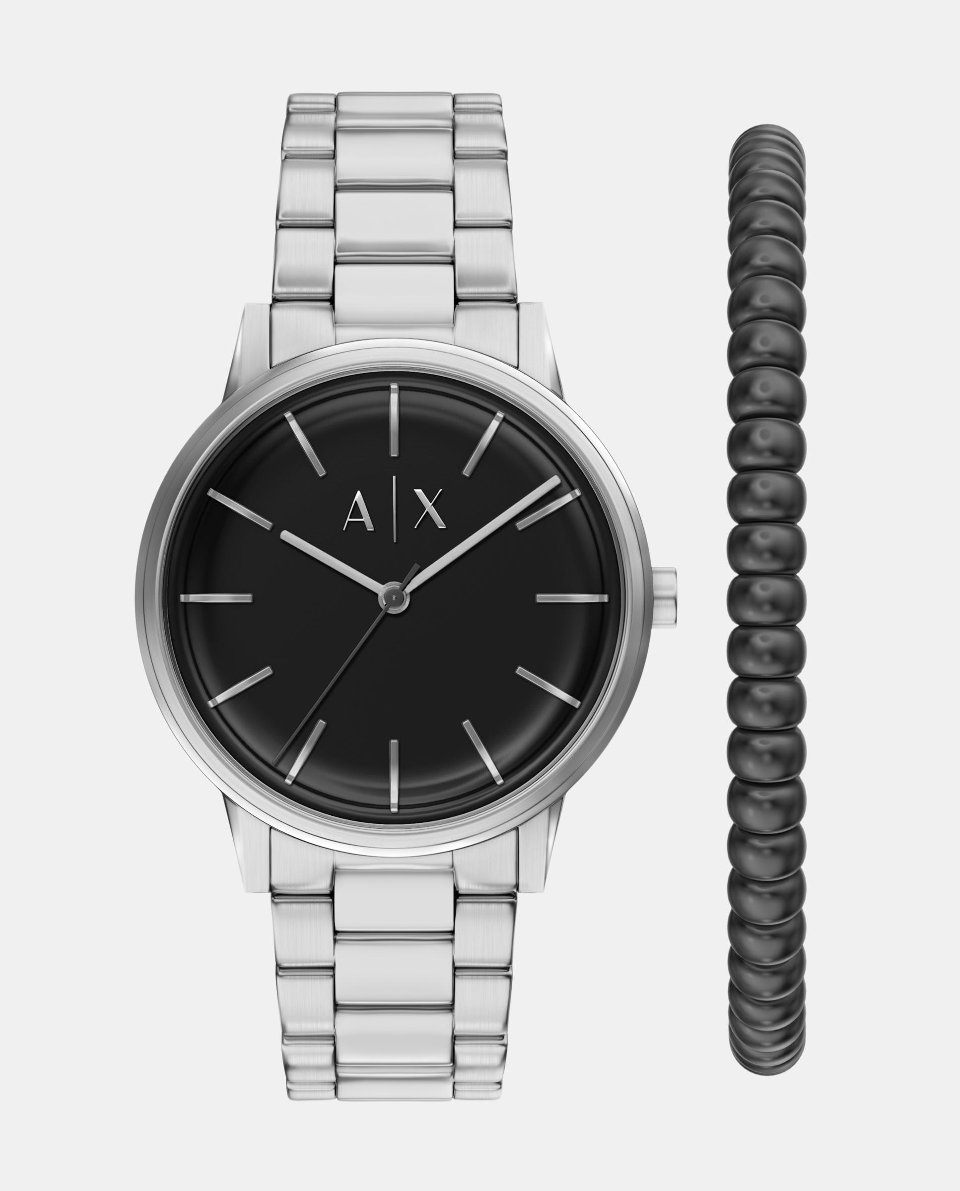 Imagen 1 de Set de reloj de hombre banks chrono ax7181set de acero inoxidable y correa de piel intercambiable Plateado