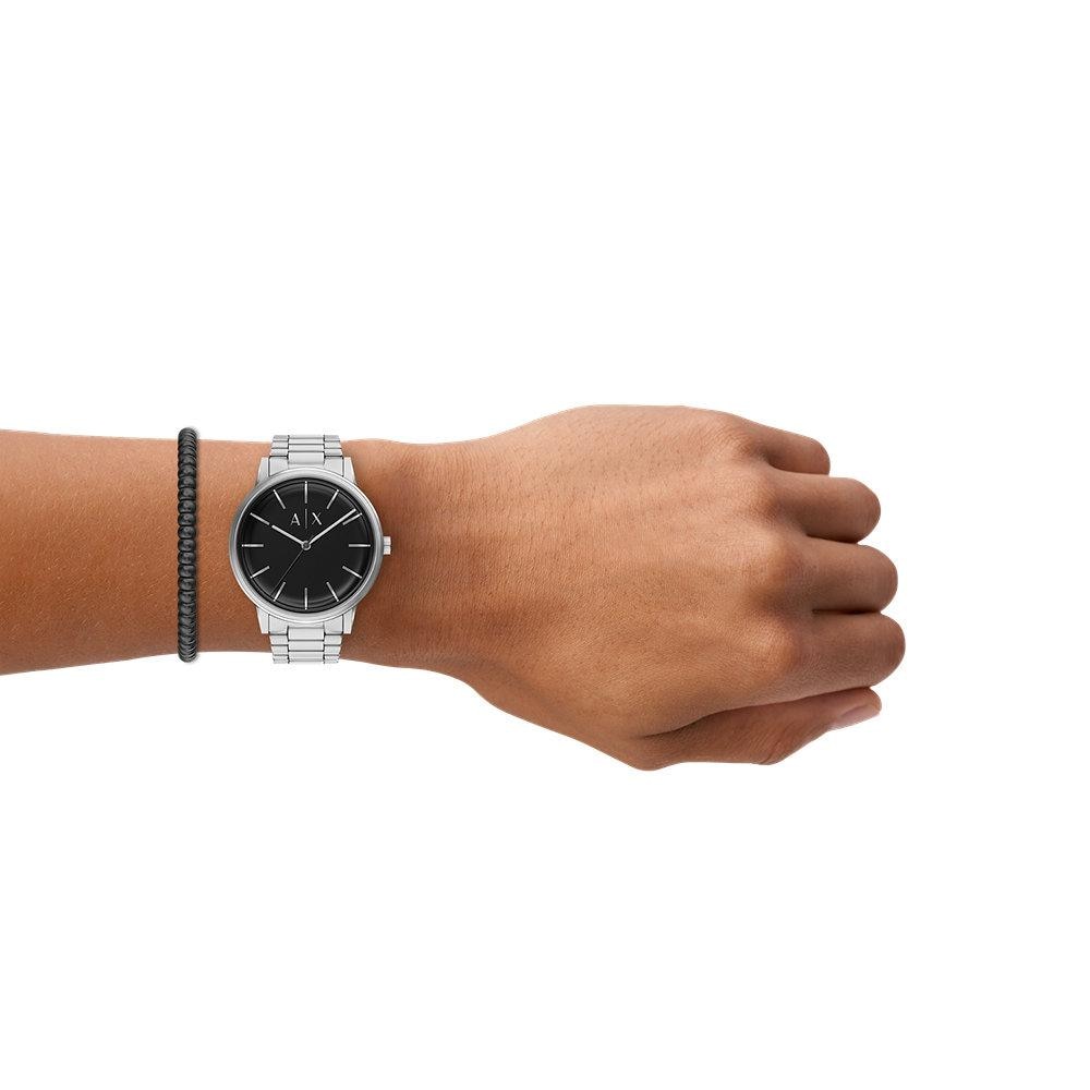 Imagen 5 de Set de reloj de hombre banks chrono ax7181set de acero inoxidable y correa de piel intercambiable - Armani Exchange - Plateado Plateado