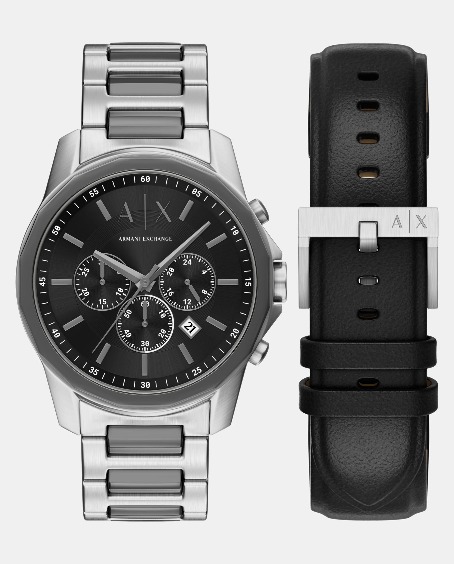 Imagen 0 de Conjunto de hombre ax7182set con reloj con cronógrafo de acero inoxidable y correa intercambiable Negro