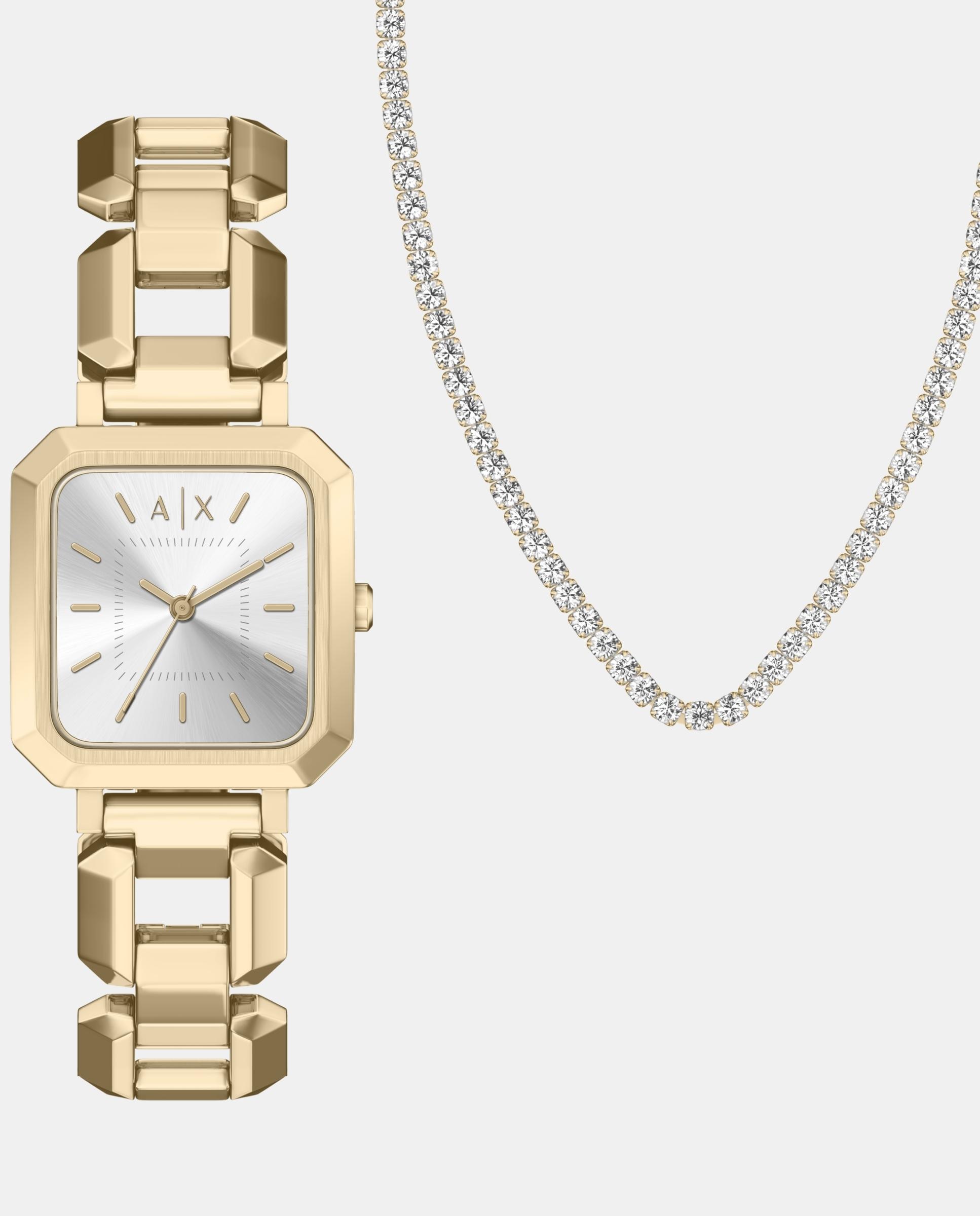 Conjunto de mujer ax7186set con collar y reloj de acero inoxidable con tres agujas - Armani Exchange - Dorado Dorado-1