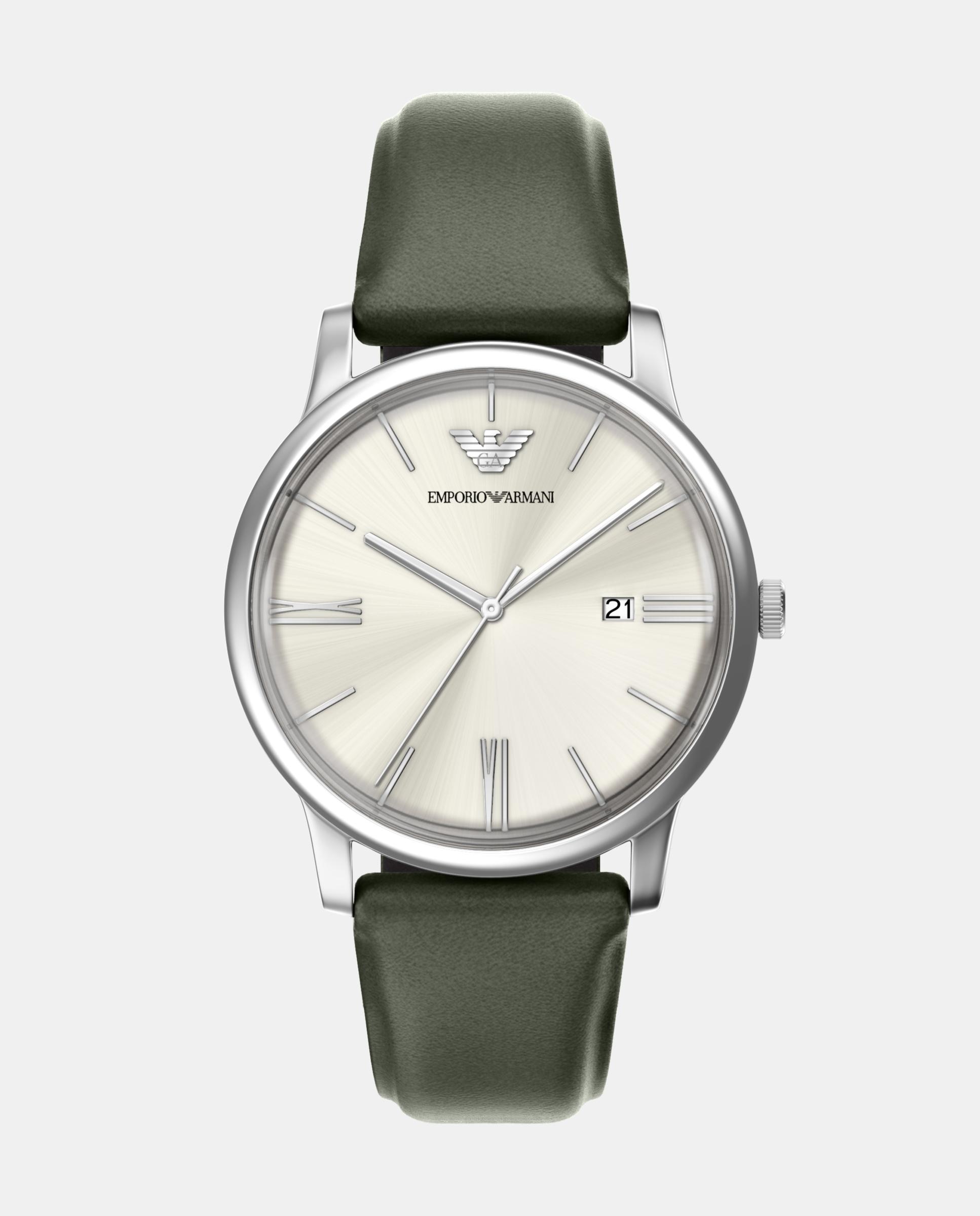 Reloj de hombre ar11811 confeccionado en piel con tres agujas y fecha - Emporio Armani - Plateado Plateado-1