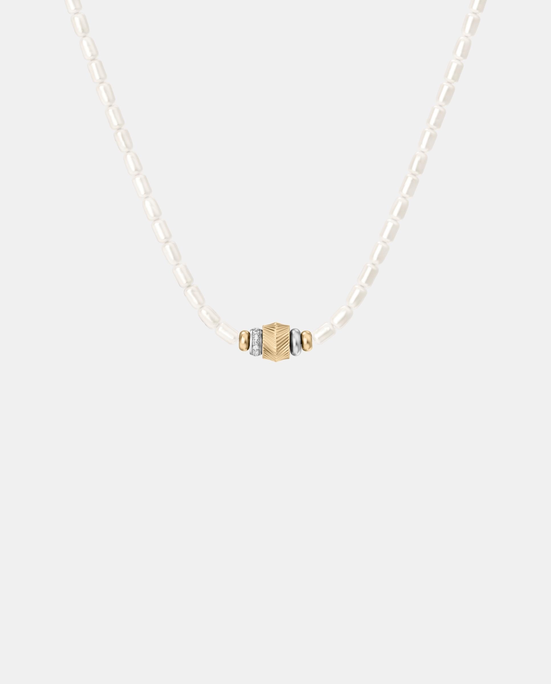 Collar de mujer de estaciones harlow en acero inoxidable con rondelles y perlas acrílicas - Fossil - Dorado Dorado-3