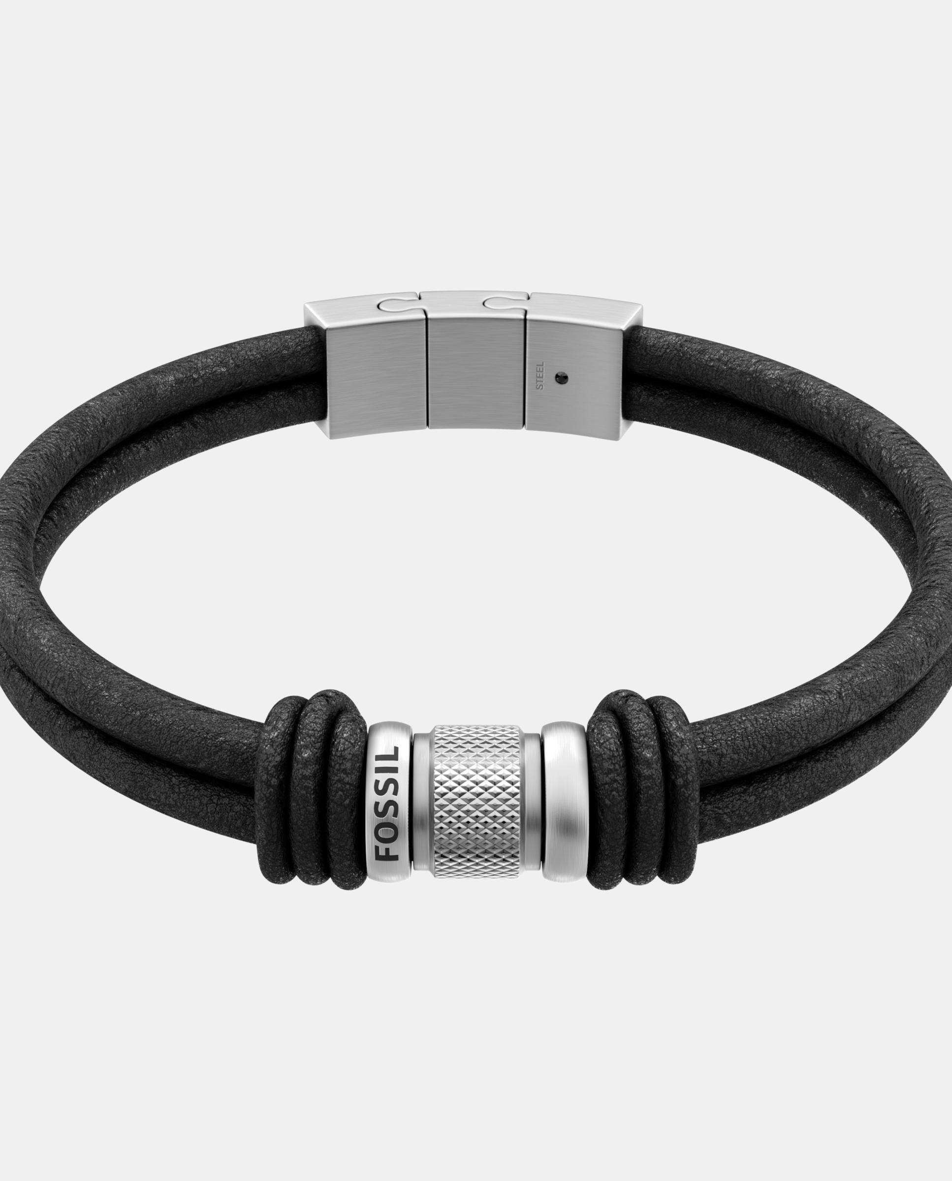 Imagen 0 de Pulsera de hombre multihebra machine de piel con rondelles Negro