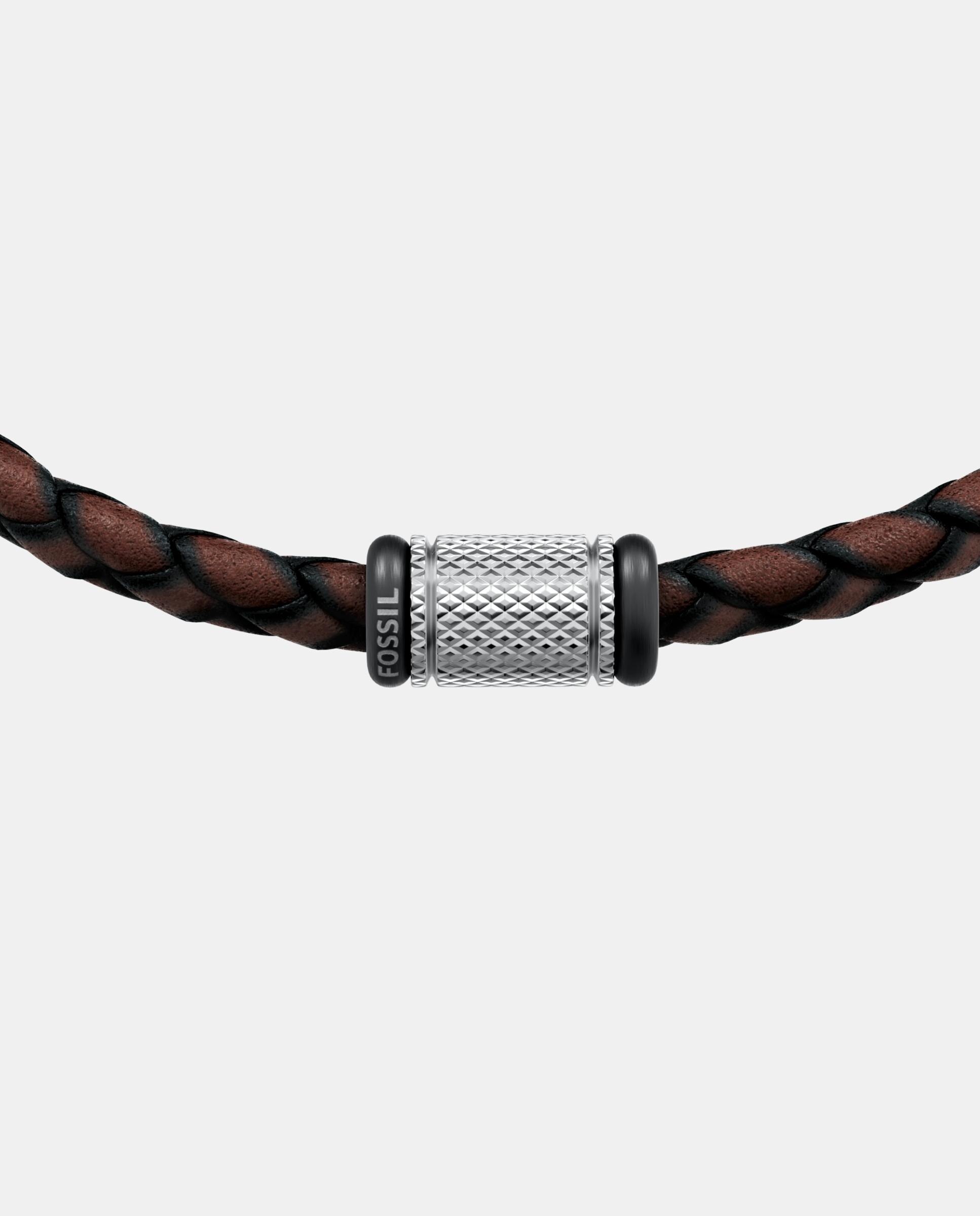 Pulsera de hombre de estaciones machine con rondelles de piel - Fossil - Marrón Marrón-2
