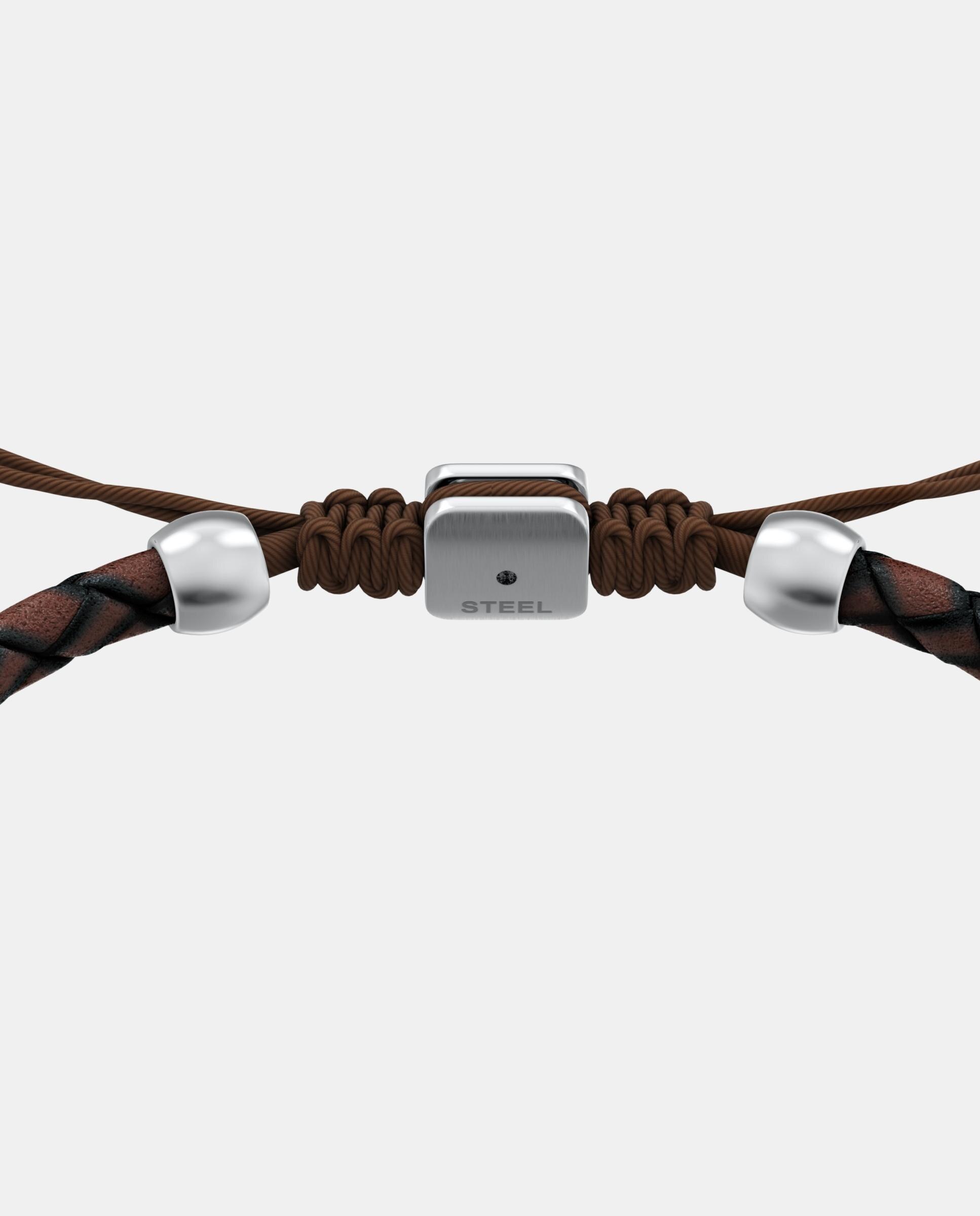 Pulsera de hombre de estaciones machine con rondelles de piel - Fossil - Marrón Marrón-3