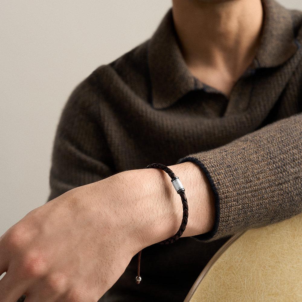Pulsera de hombre de estaciones machine con rondelles de piel - Fossil - Marrón Marrón-4